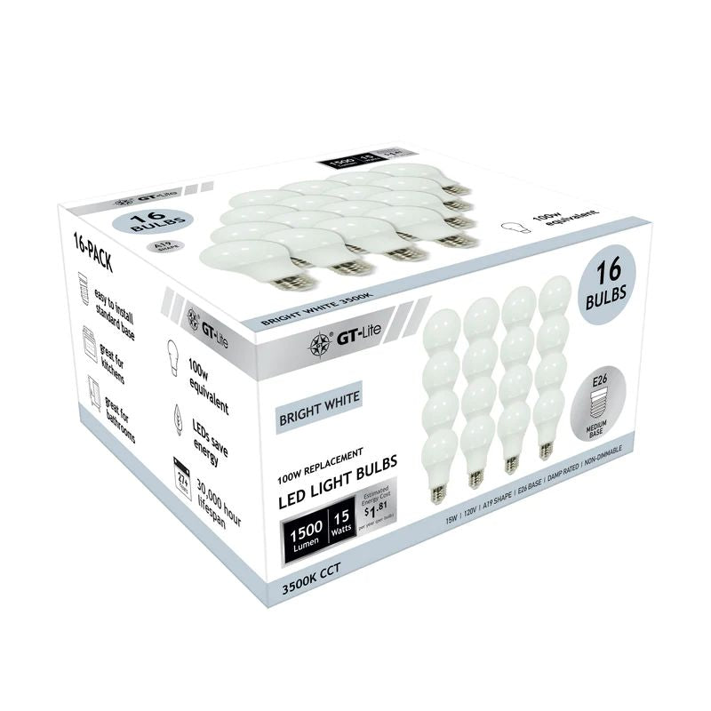 100-Watt Equivalent A19 3-Way LED Light Bulb 5000K in Day Light by a Switch to Adjust, A Bulb Included(96-Pack)