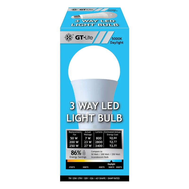 50-250-Watt Equivalent A21 E26 LED Light Bulb 3500K in Bright White by a Switch to Adjust, A Bulb Included(6-Pack)