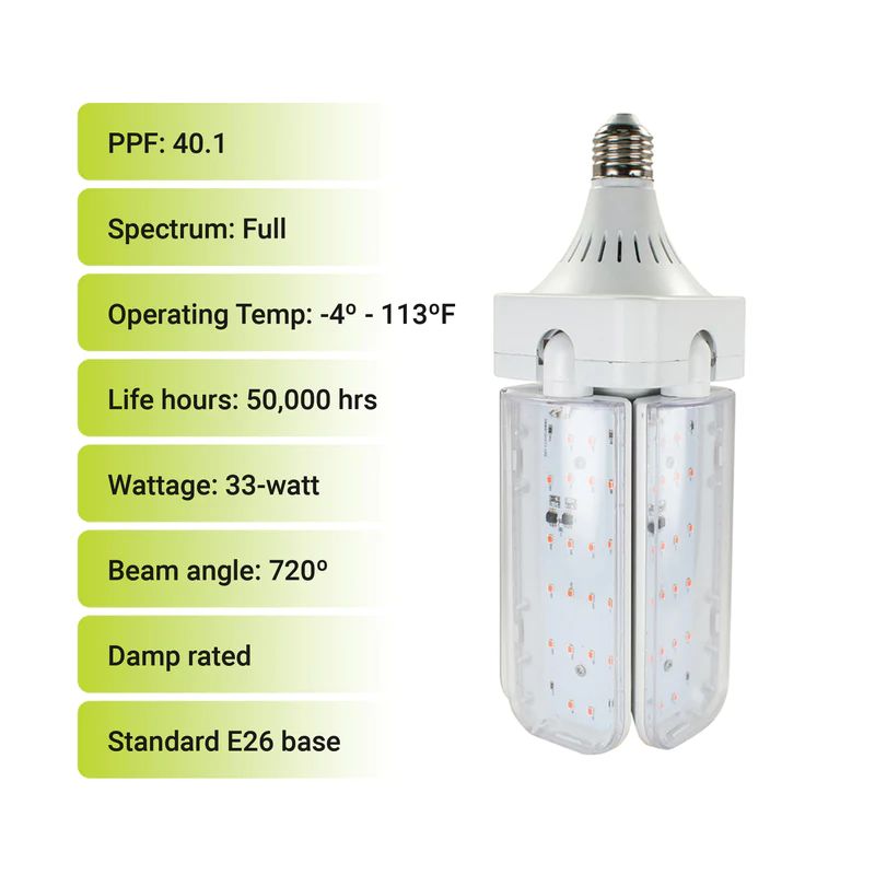 12.4 in. 4-Light 40.1 PPF LED White Grow Light for Plant Growth and Safety Guidance Signal  with an E26 Base(4-Pack)