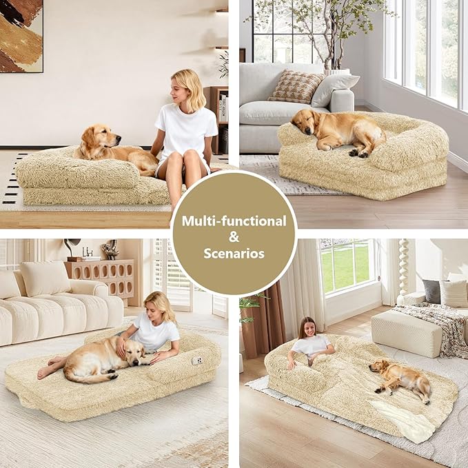 Foldable Human Dog Bed, Orthopedic Memory Foam Giant Bed Fits Adult and Pet Waterproof Washable 10 CM Thick 2 in 1 Flexible Oversize Pet Couch Sofa with Blanket,Pocket
