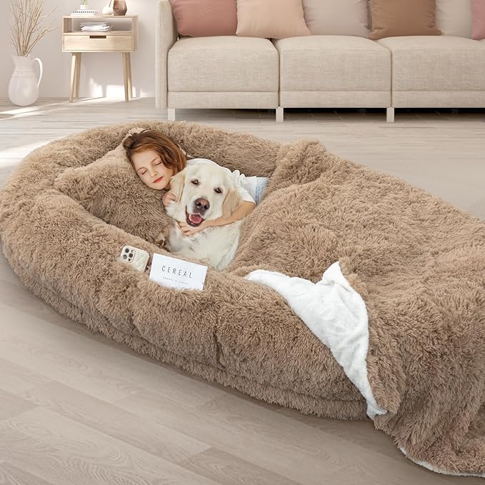 Human Dog Bed, Fits Adult and Pet Washable Giant People Bed 10 CM Thick Memory Foam Large Oversize Pet Bed with Plump Pillow, Blanket, Strap