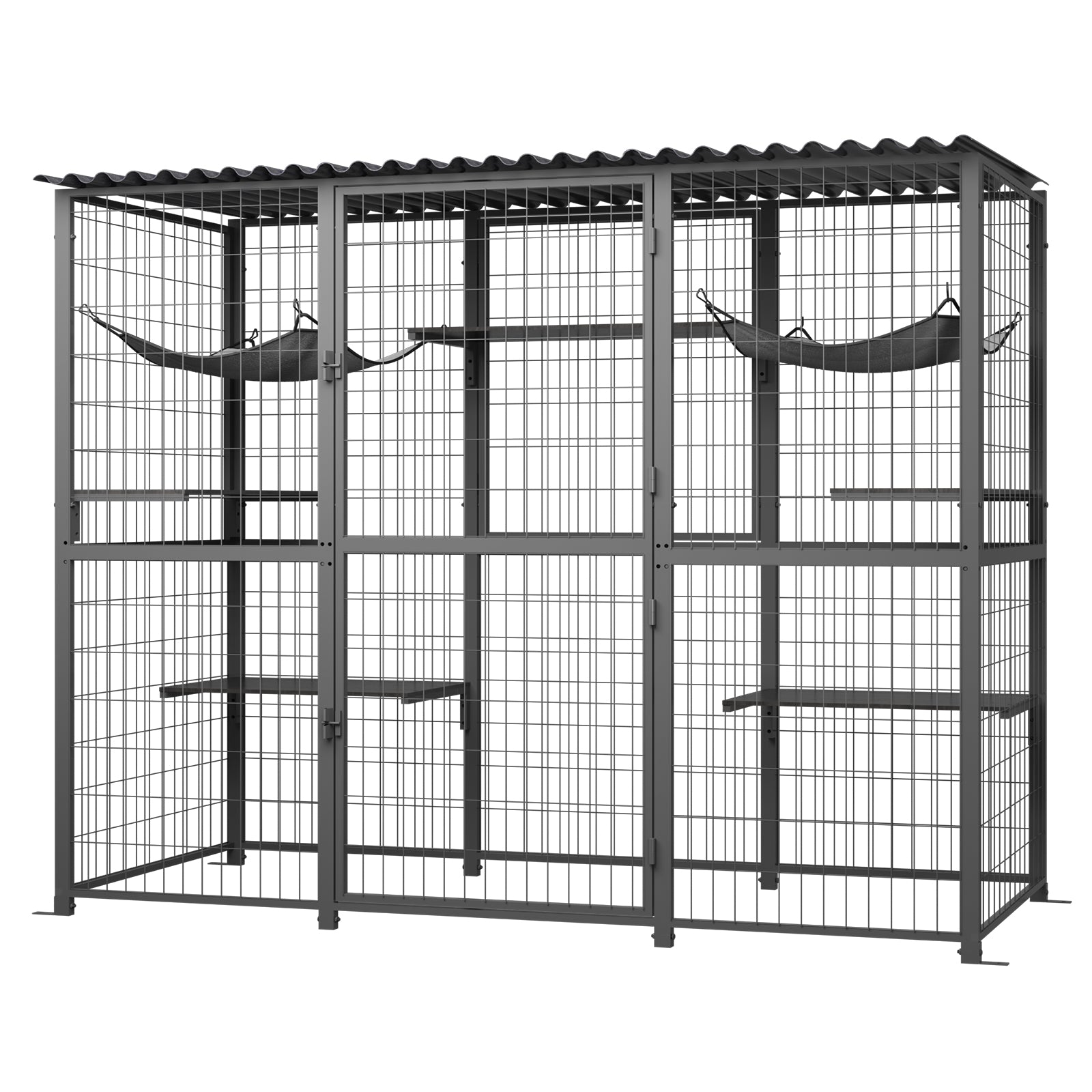 Outdoor Catio with Roof Metal Large Cat Enclosure with 5 Jumping Platforms and 2 Hammocks Cat Cage Enclosure for Cat Activity