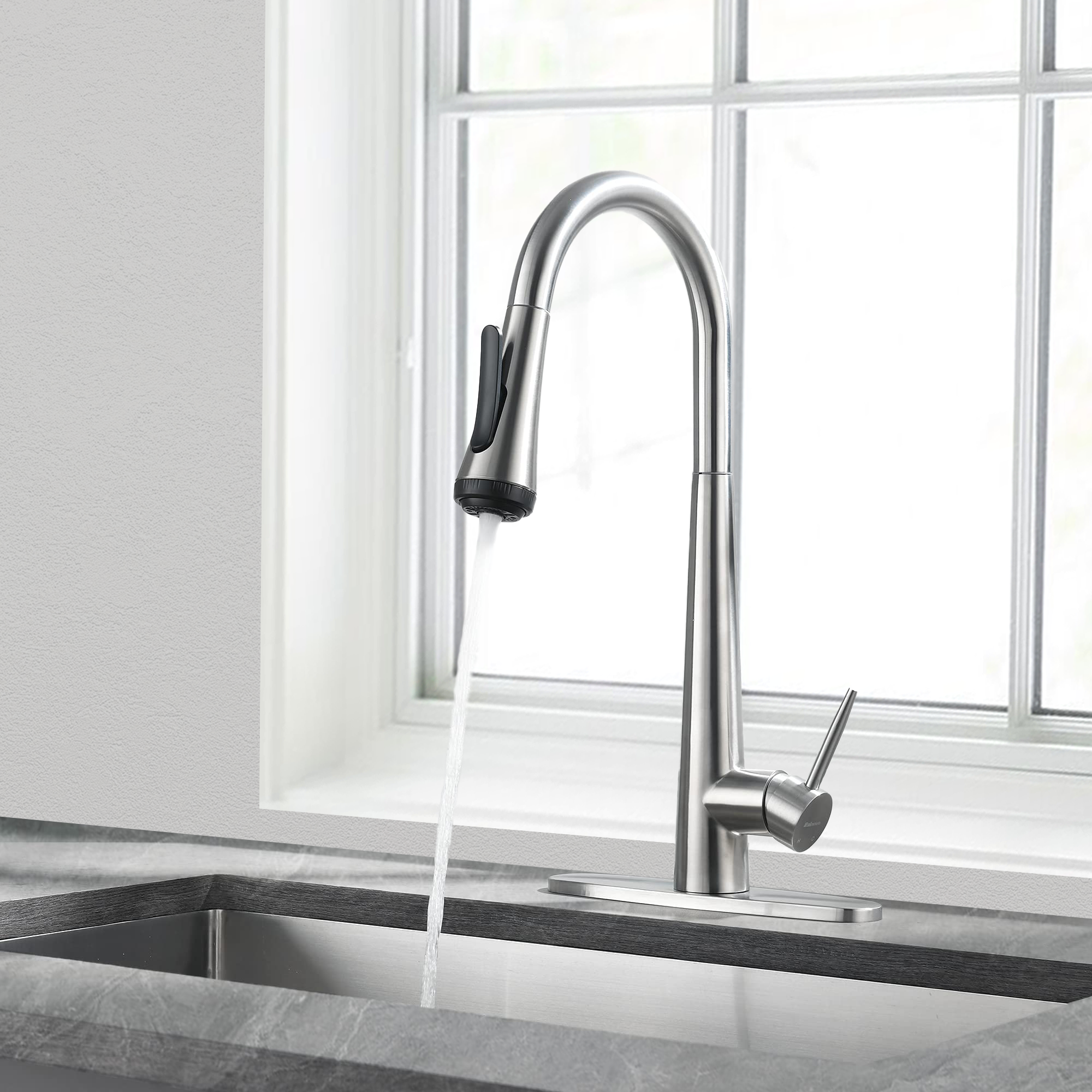 4 Mode Pull Down Sprayer Kitchen Faucet Brushed Nickel with Aquablade Function