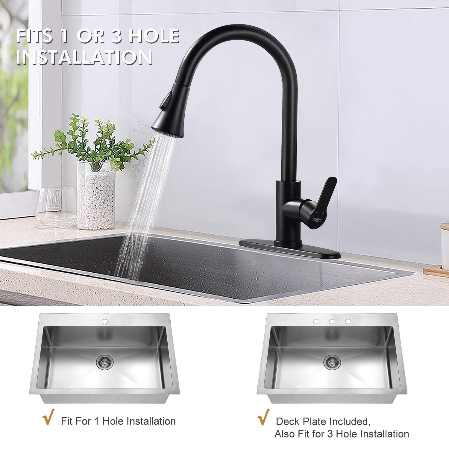Kitchen Faucet with Pull Down Sprayer 2 Modes