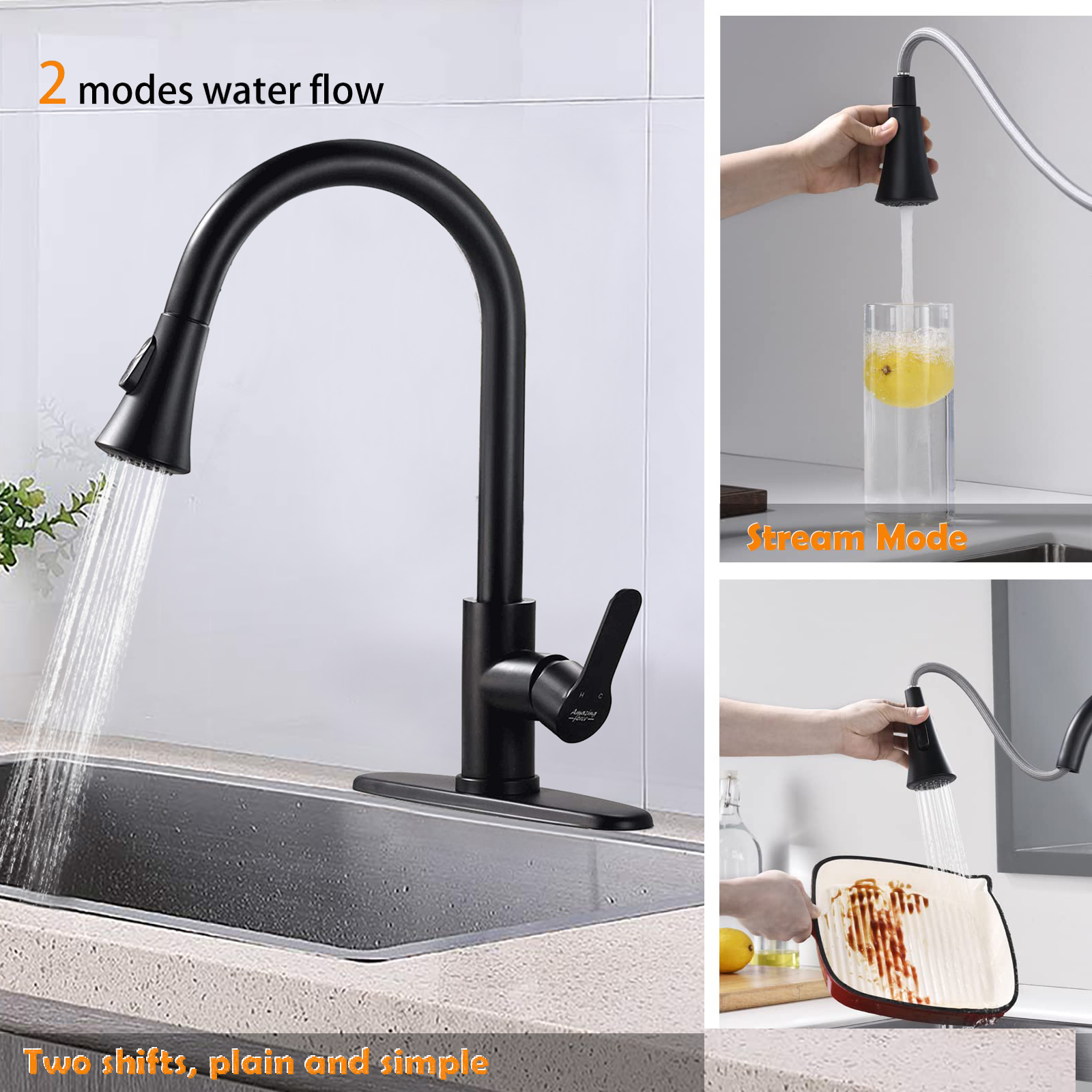 Kitchen Faucet with Pull Down Sprayer 2 Modes