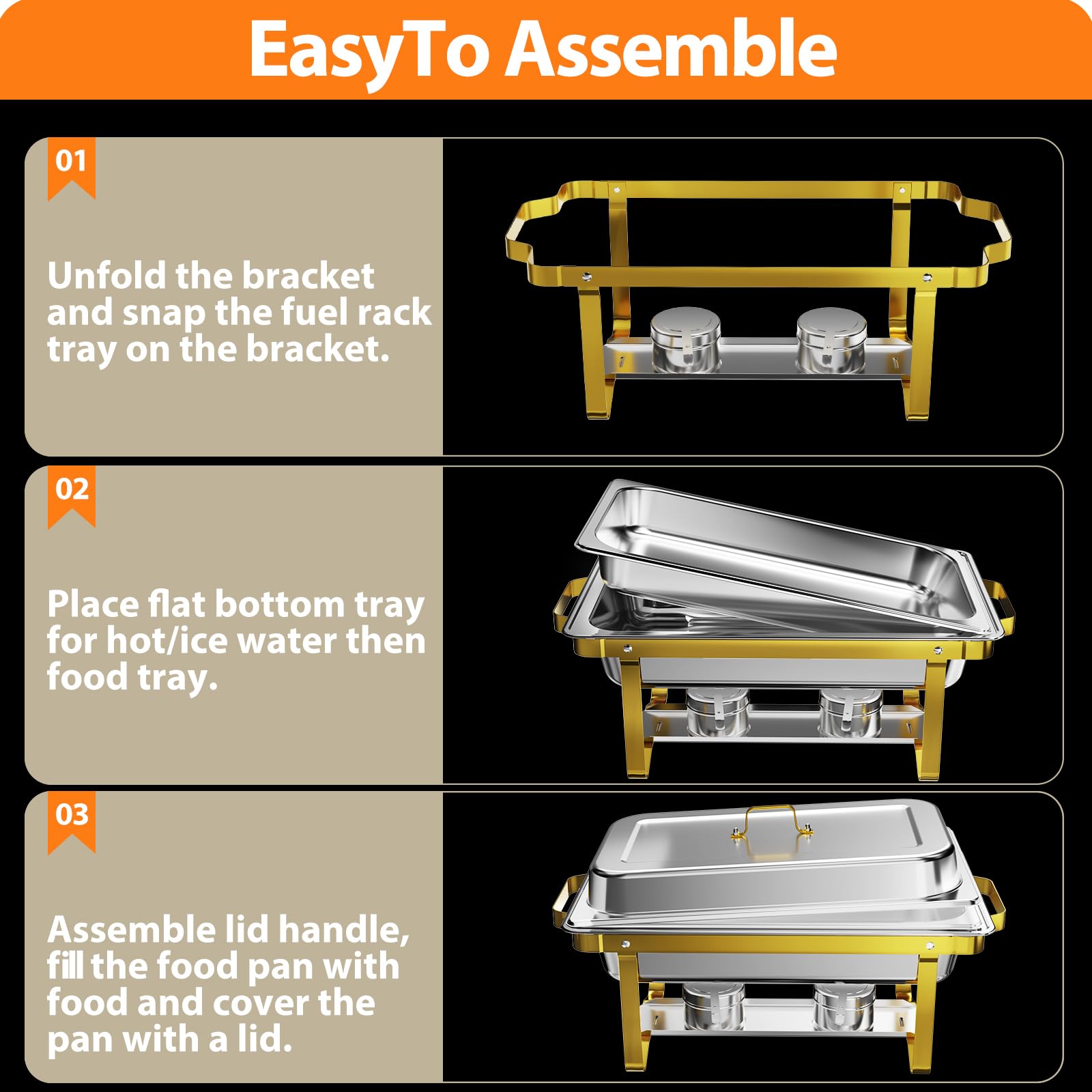 8QT 304 Stainless Steel Chafing Dish Buffet (4 Pack)