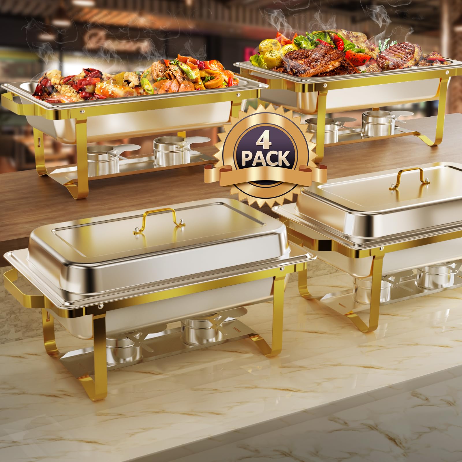 8QT 304 Stainless Steel Chafing Dish Buffet (4 Pack)