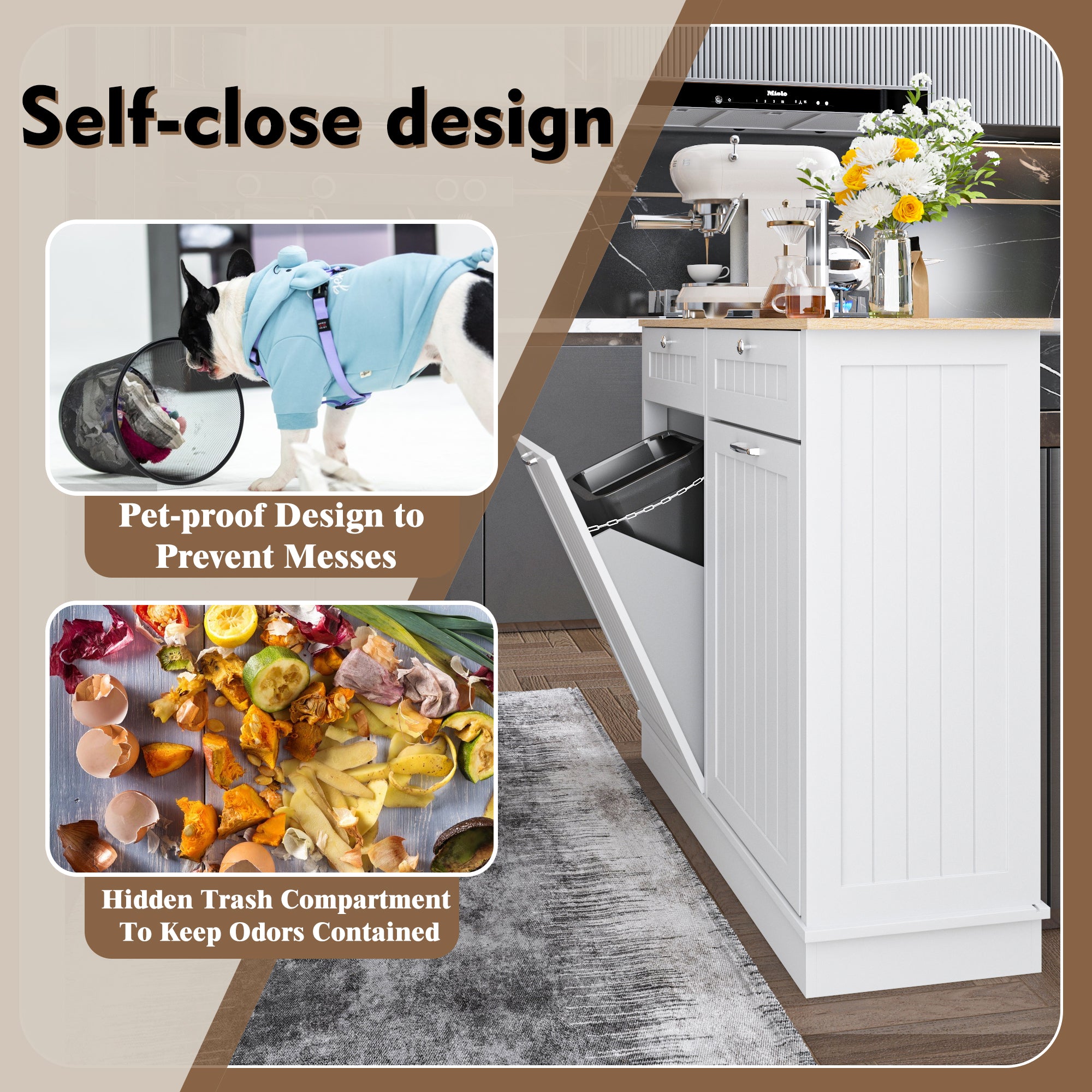 Farmhouse 40 in. W x 14 in. D x 36 in. H Ready to Assemble Cabinets Floor Tilt Out Trash Can Cabinet in White