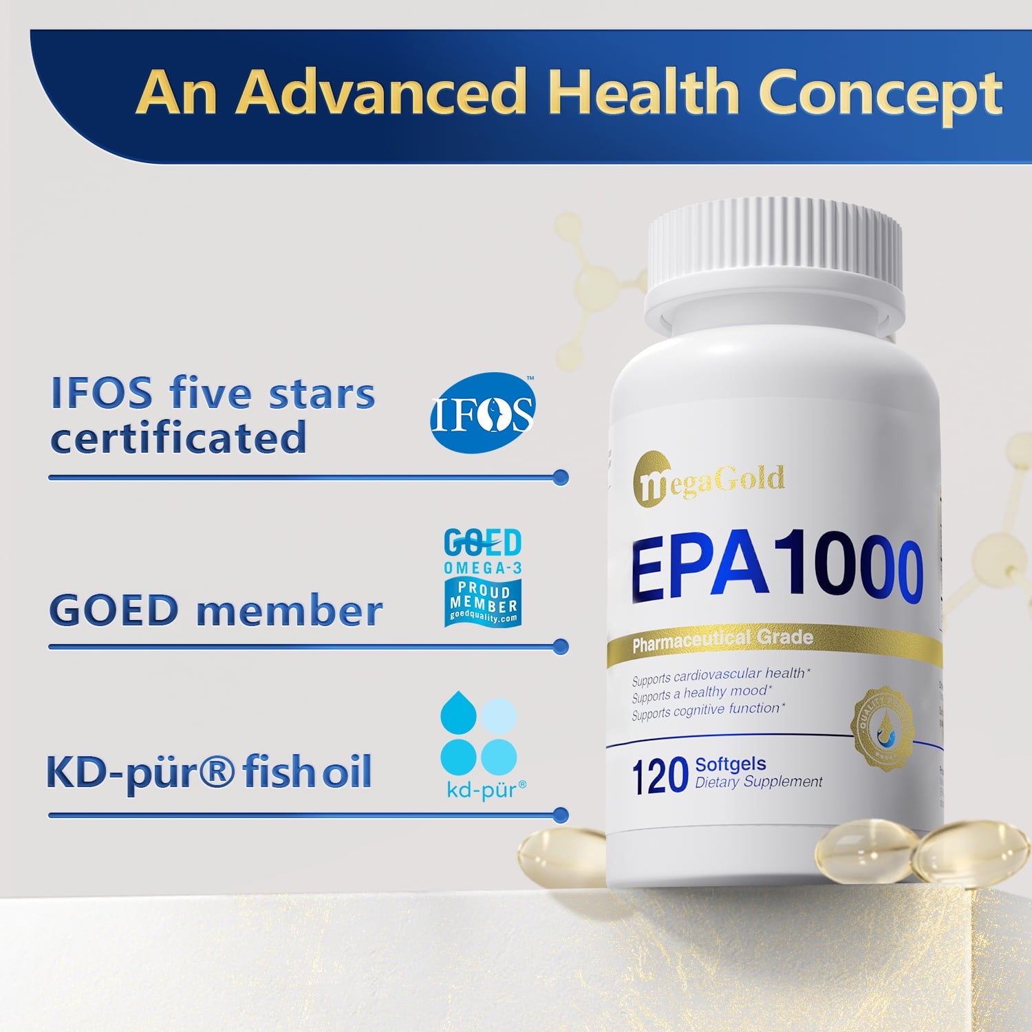Megagold EPA 1000 offers pharmaceutical grade pure EPA fish oil,supports cardiovascular health ,130g,120 Count