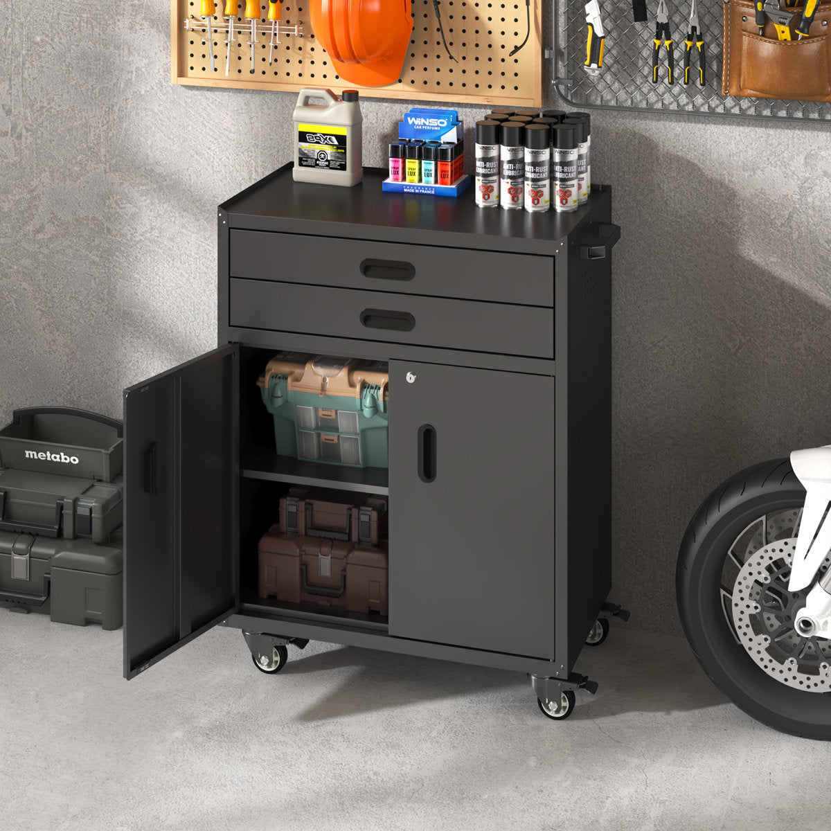 Metal Tool Garage Storage Cabinet with Wheels And Lock