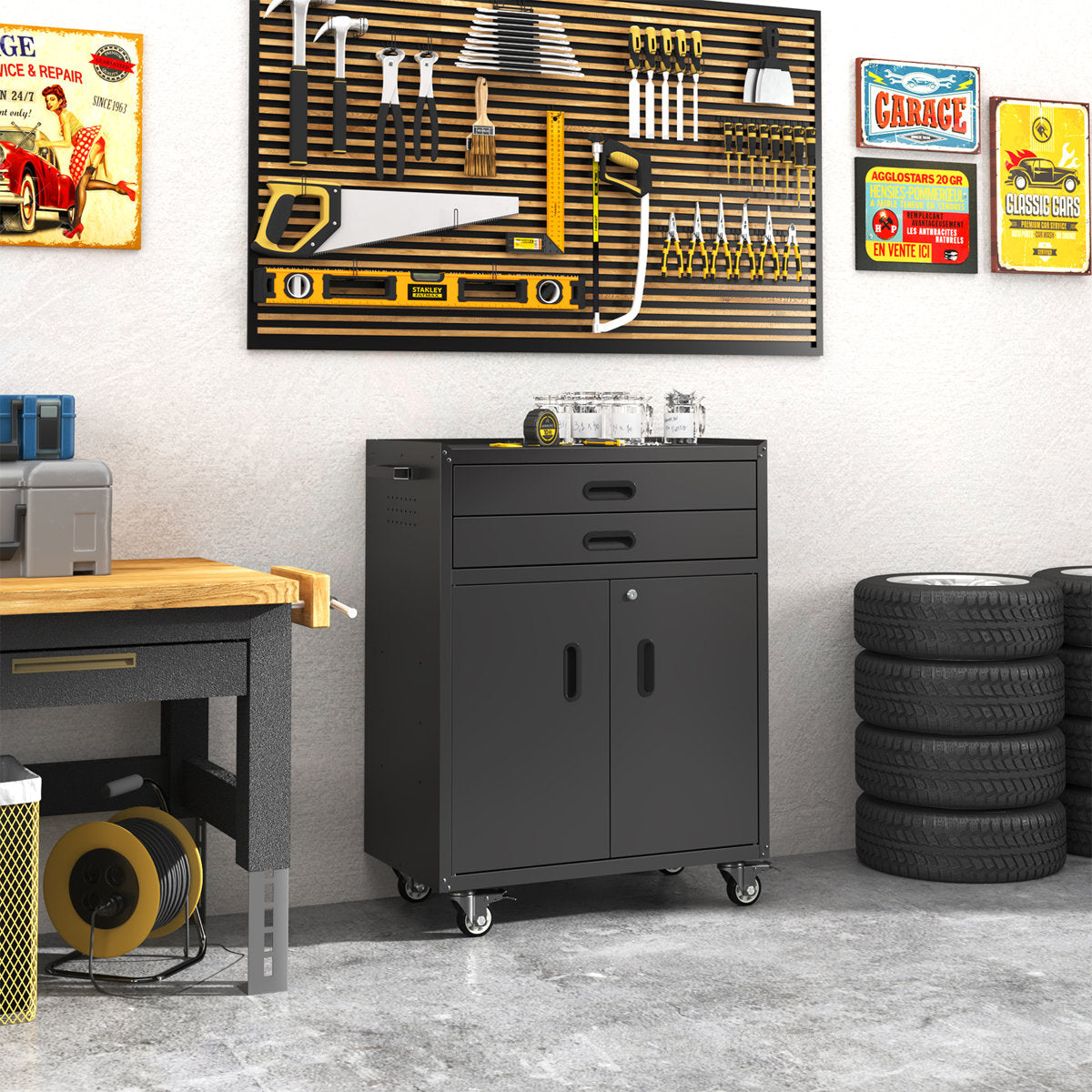 Metal Tool Garage Storage Cabinet with Wheels And Lock