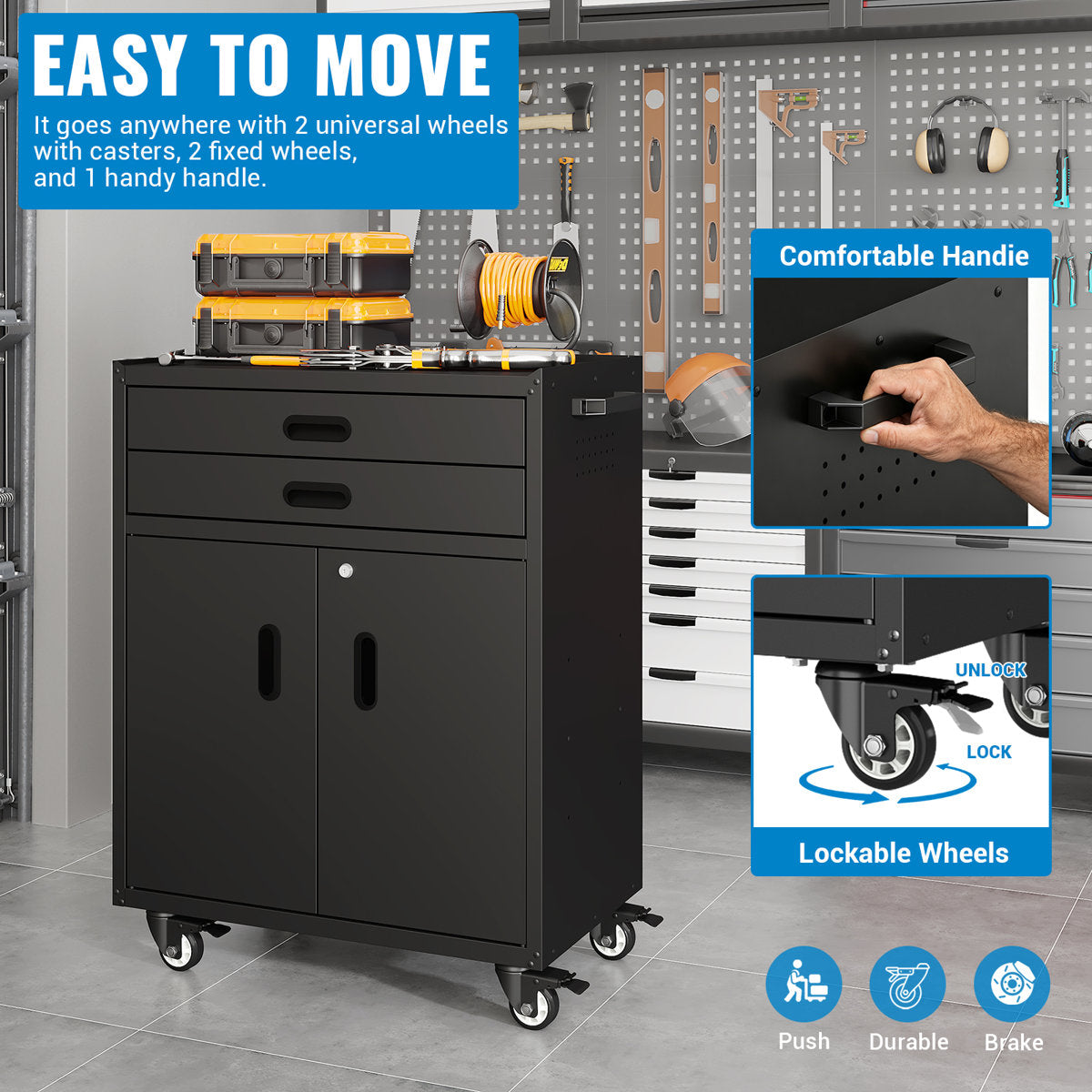 Metal Tool Garage Storage Cabinet with Wheels And Lock