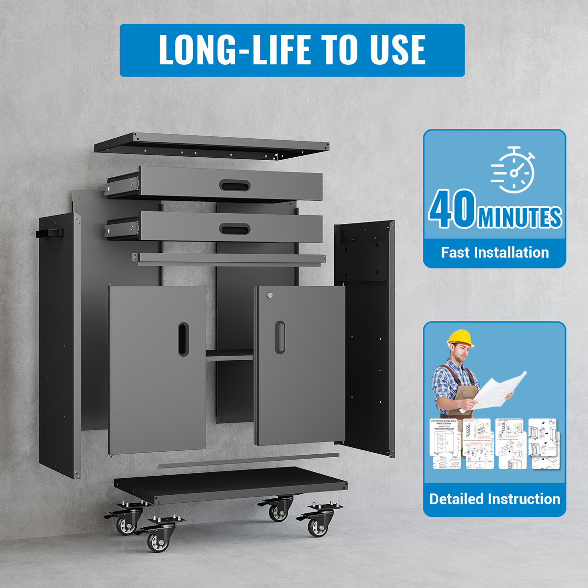 Metal Tool Garage Storage Cabinet with Wheels And Lock