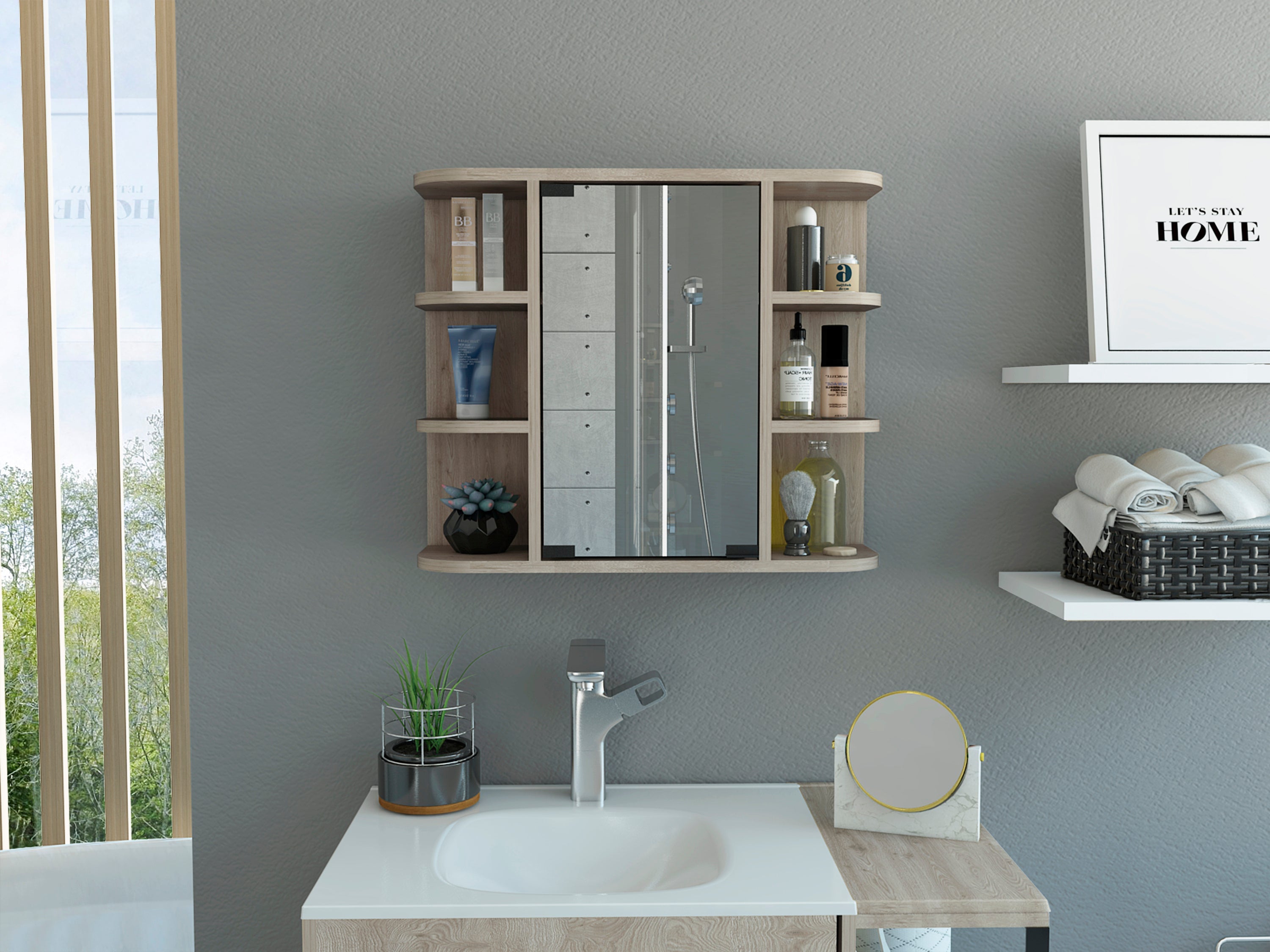 Milan Medicine Cabinet, Six External Shelves Mirror, Three Internal Shelves