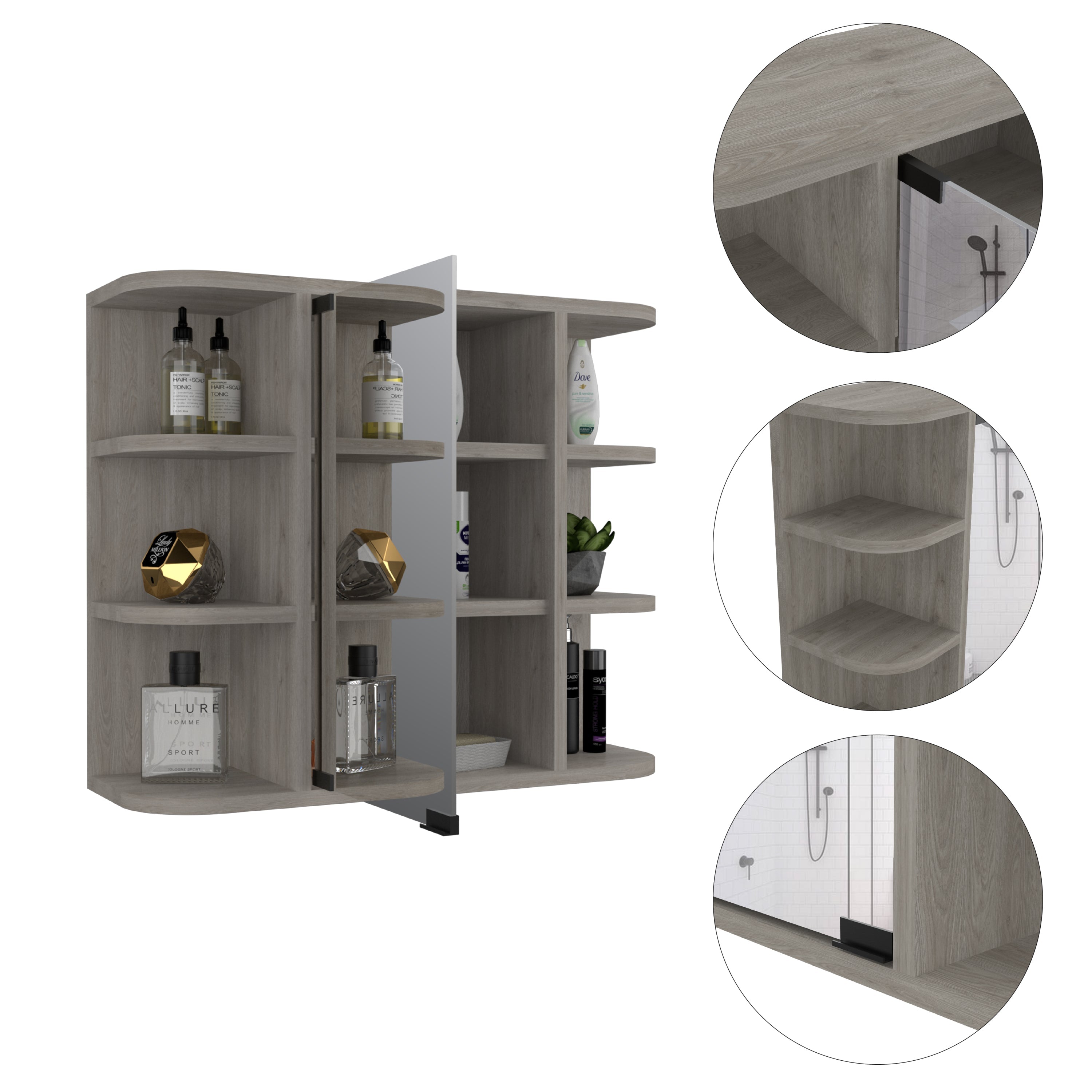 Milan Medicine Cabinet, Six External Shelves Mirror, Three Internal Shelves