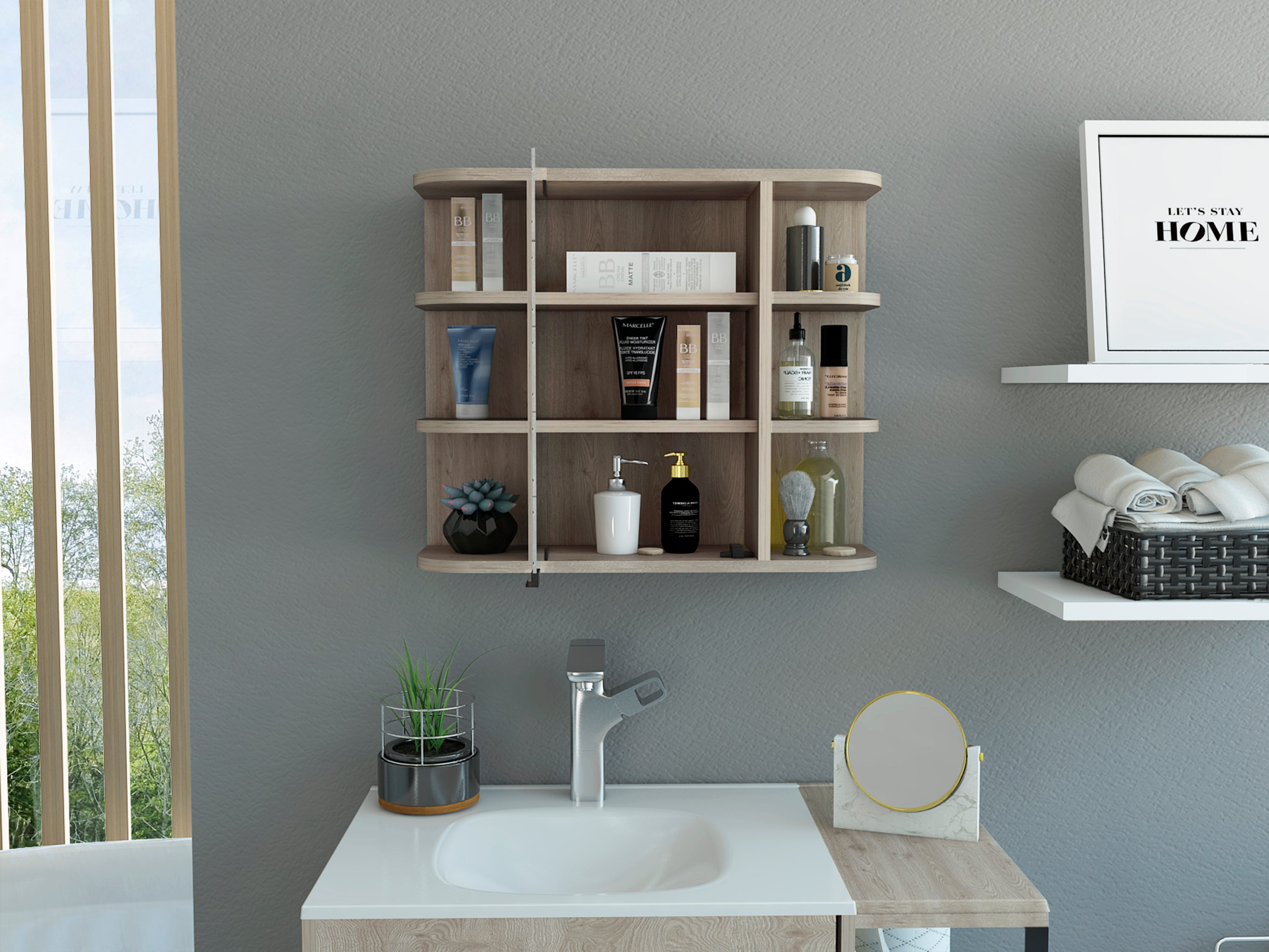 Milan Medicine Cabinet, Six External Shelves Mirror, Three Internal Shelves