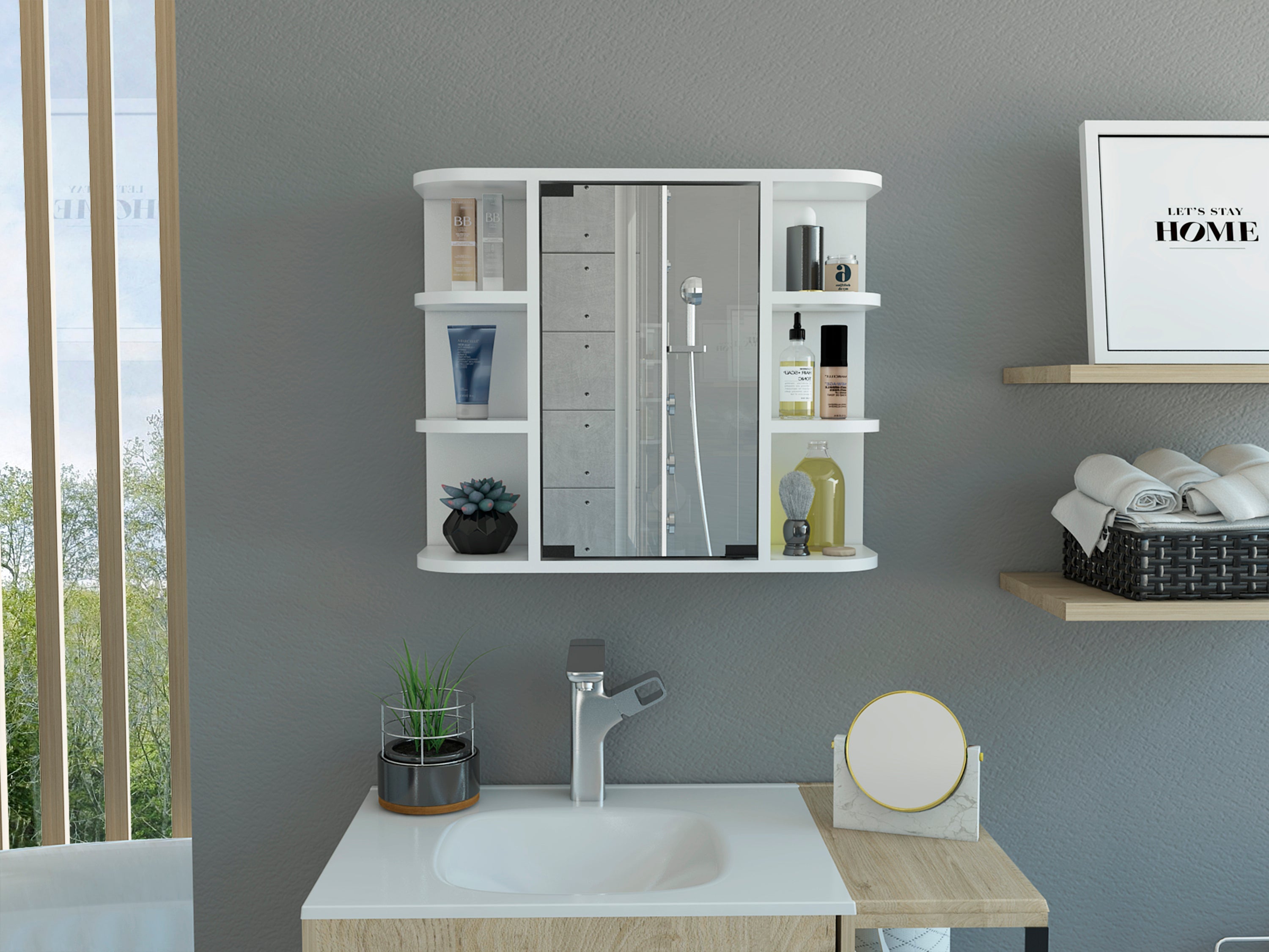 Milan Medicine Cabinet, Six External Shelves Mirror, Three Internal Shelves