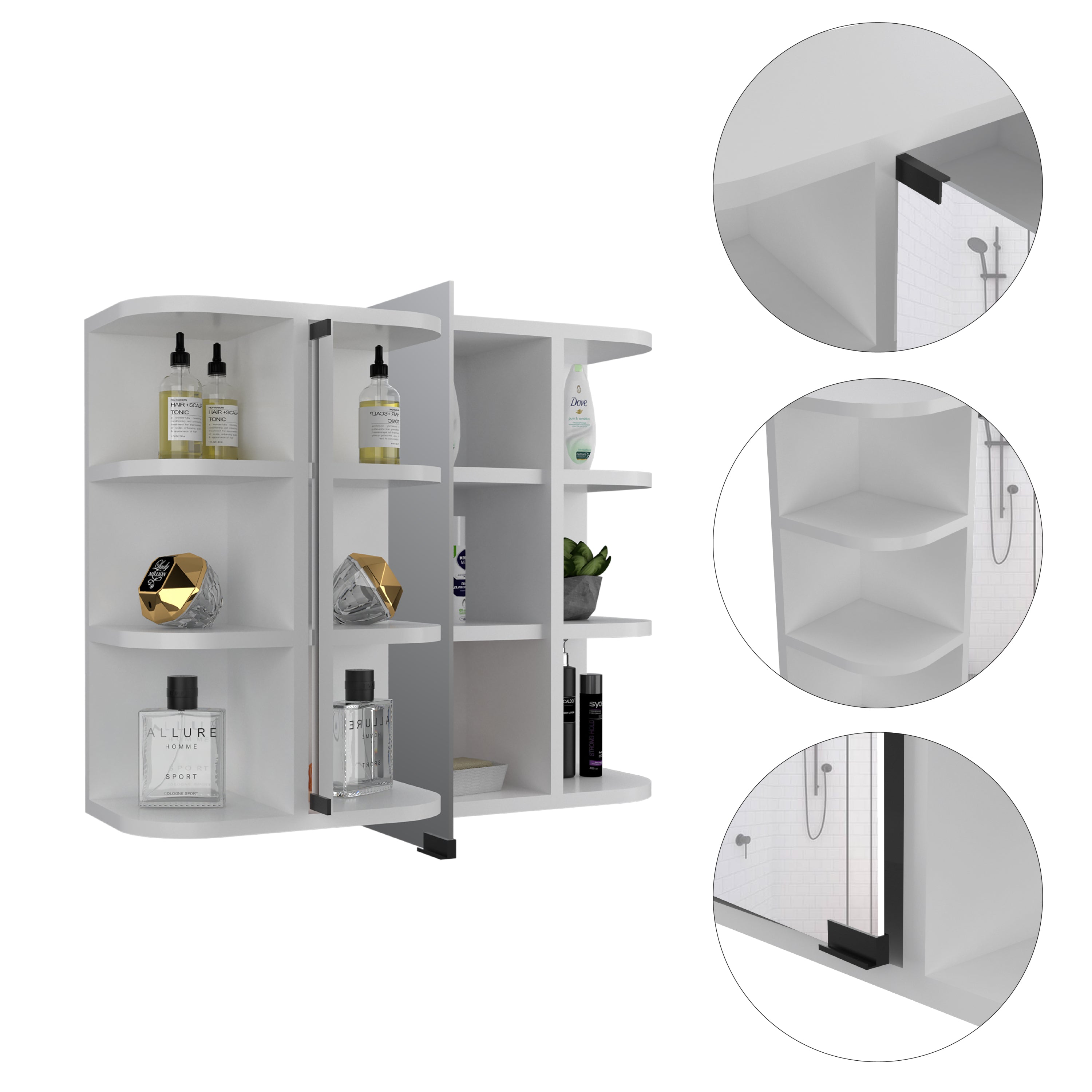 Milan Medicine Cabinet, Six External Shelves Mirror, Three Internal Shelves