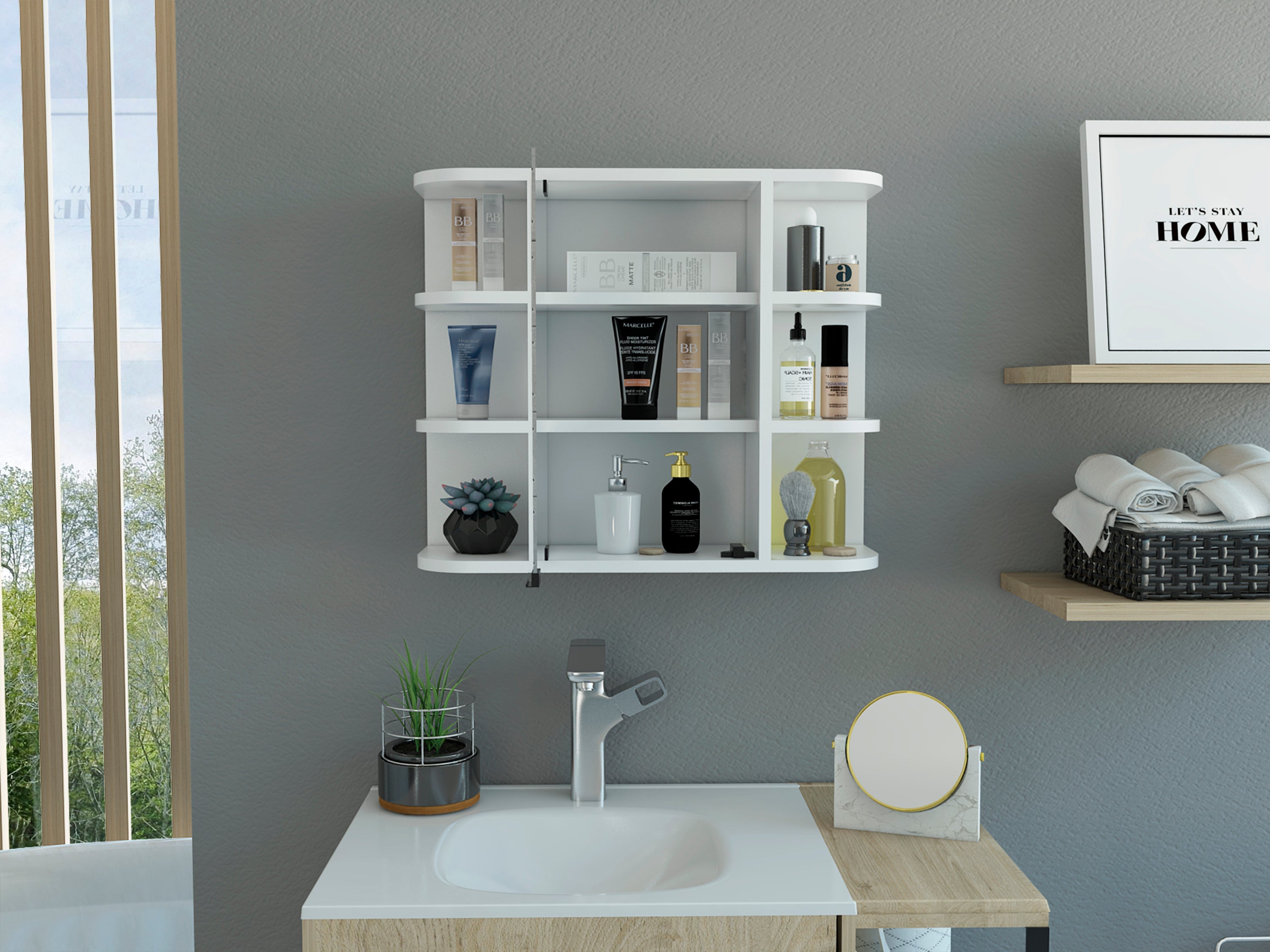 Milan Medicine Cabinet, Six External Shelves Mirror, Three Internal Shelves