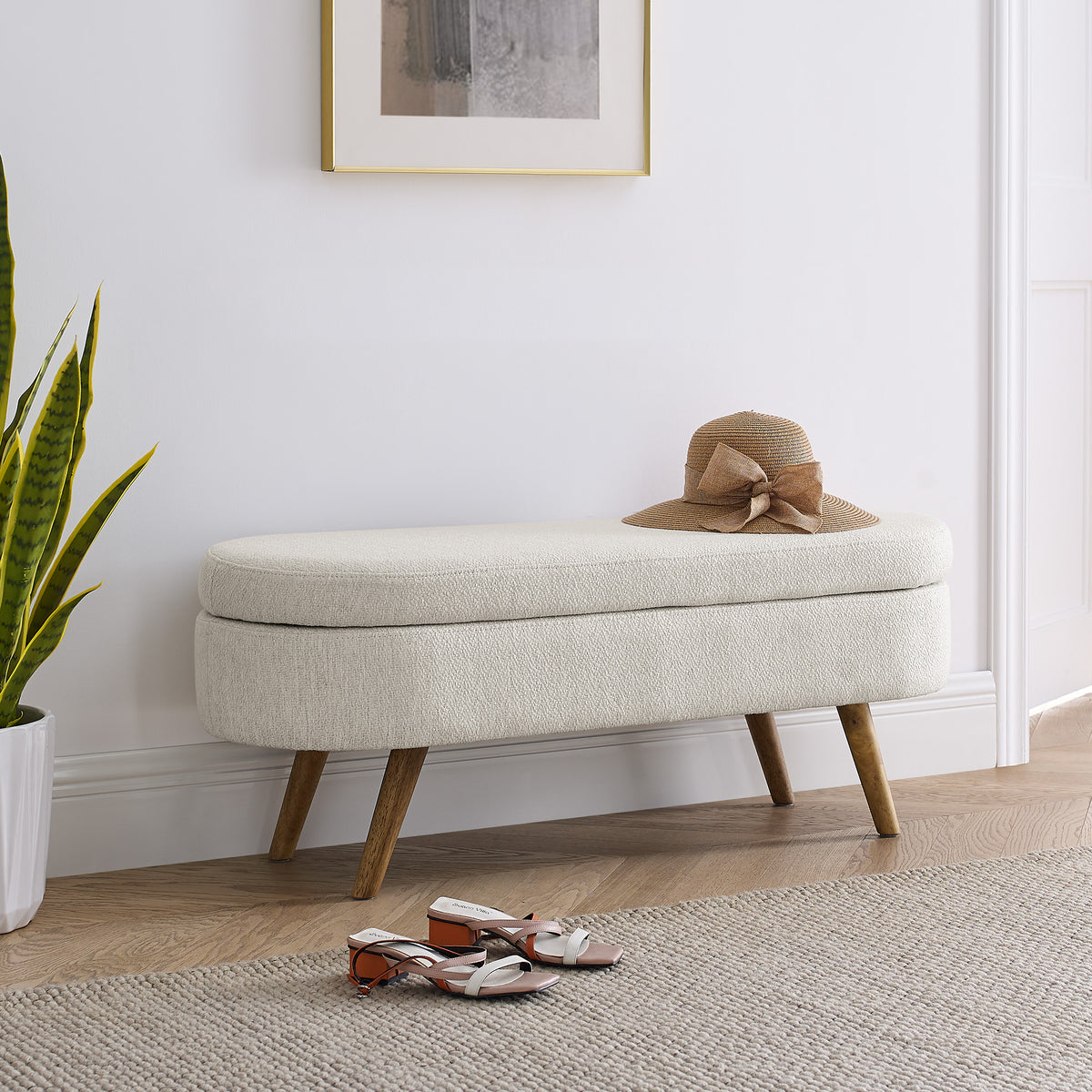 Ottoman Oval Storage Bench,Rubber Wood Legs(43.5"x16"x16")