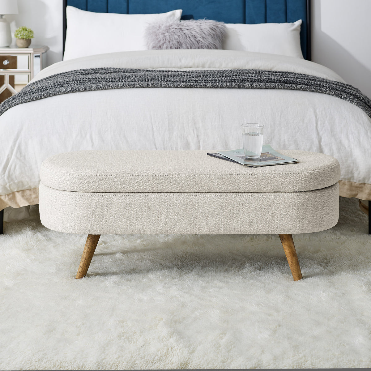 Ottoman Oval Storage Bench,Rubber Wood Legs(43.5"x16"x16")
