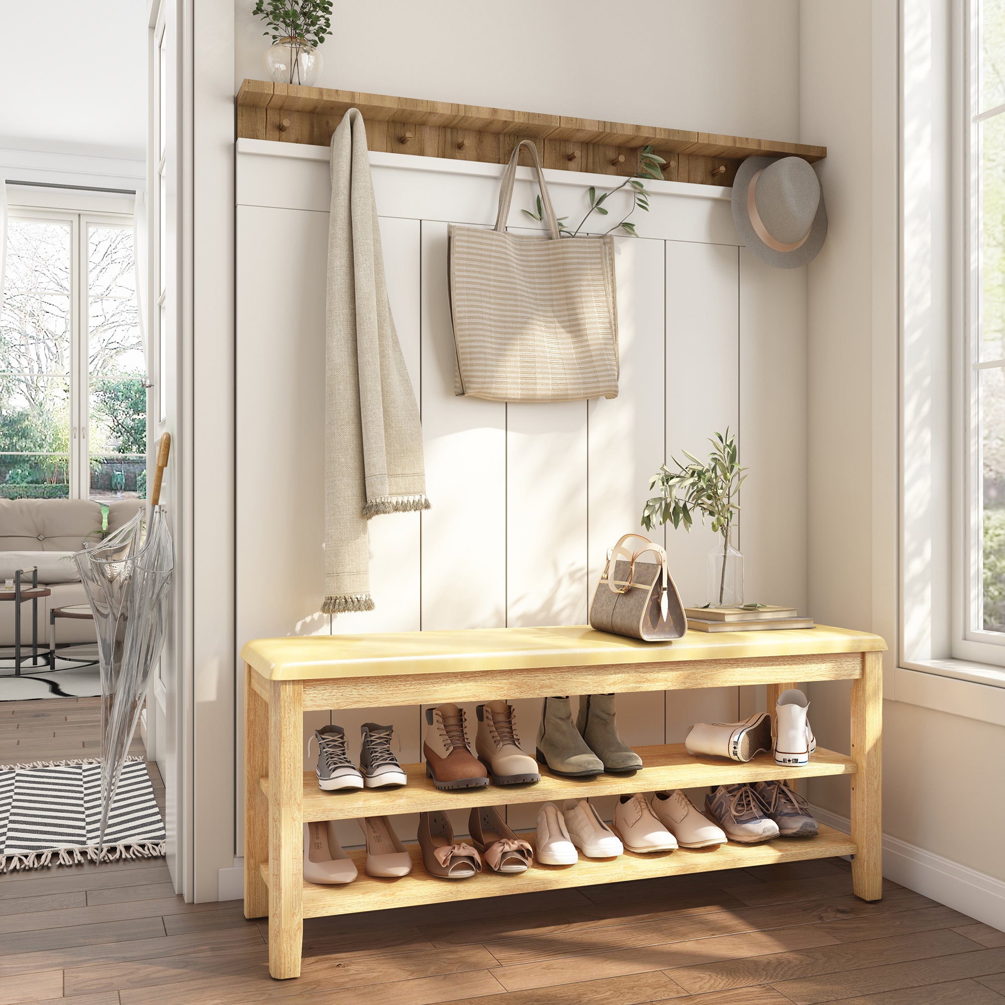 Shoe Rack Bench, 3-Tier Shoe Storage Organizer, Entryway Bench, Holds Up to 500 lb, for Entryway Bathroom Bedroom