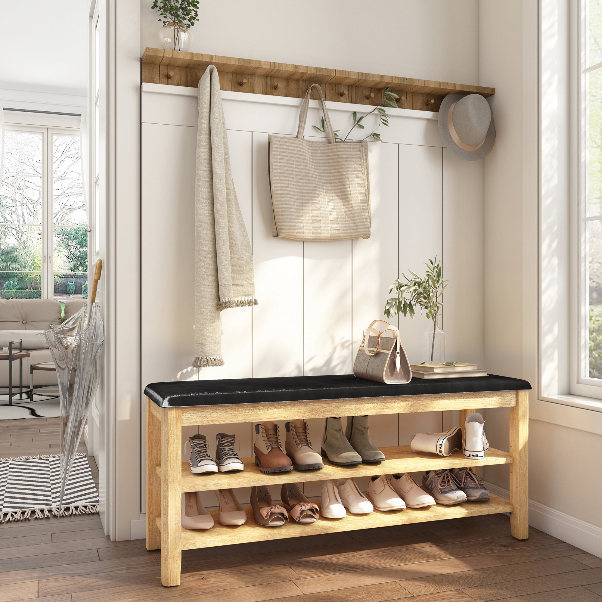 Shoe Rack Bench, 3-Tier Storage Organizer, Entryway Bench, Holds Up to 500 lb, for Entryway Bathroom Bedroom