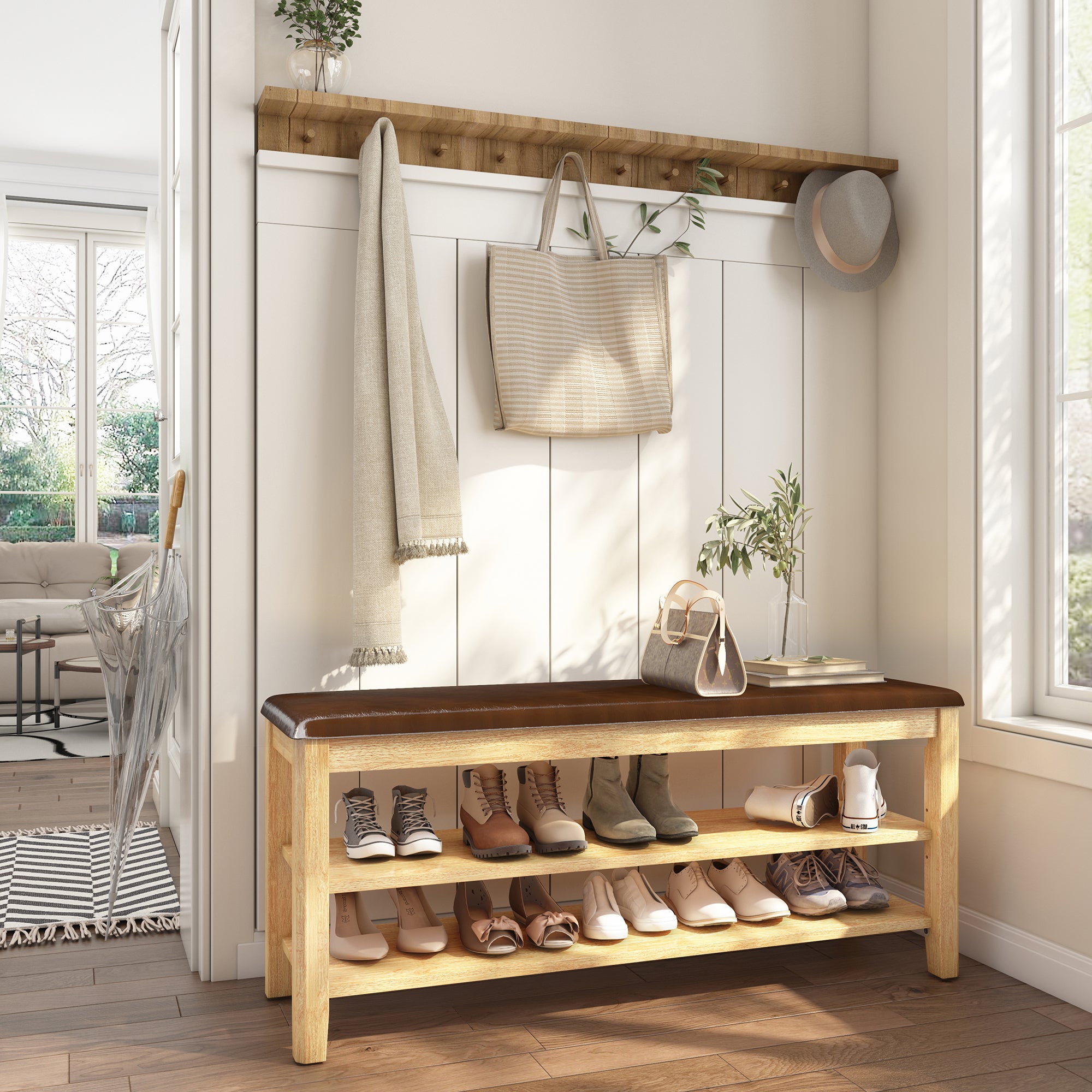 Shoe Rack Bench, 3-Tier Shoe Storage Organizer, Entryway Bench, Holds Up to 500 lb, for Entryway Bathroom Bedroom