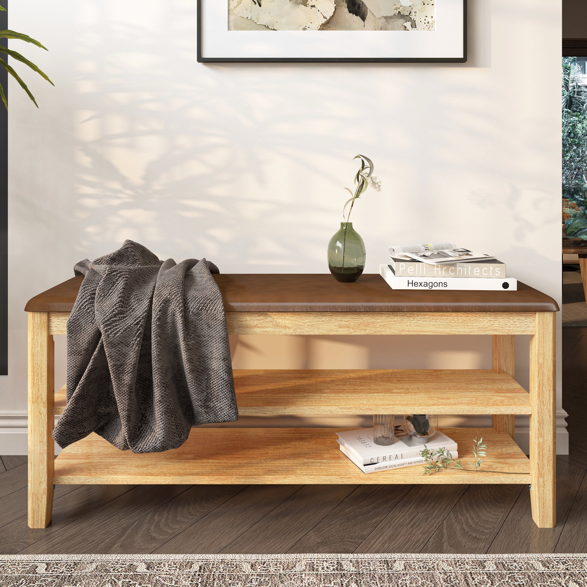 Shoe Rack Bench, 3-Tier Shoe Storage Organizer, Entryway Bench, Holds Up to 500 lb, for Entryway Bathroom Bedroom
