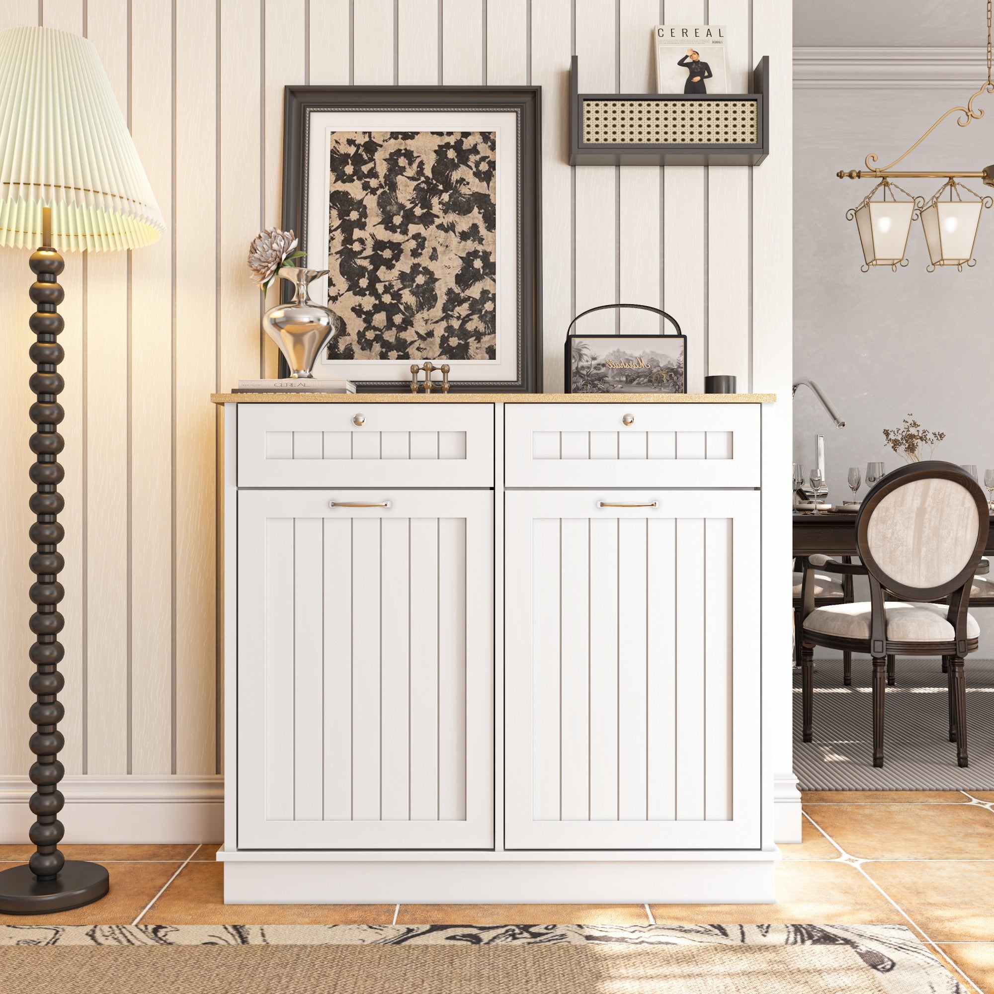 40 in. W x 14 in. D x 36 in. H Ready to Assemble Floor Base Tilt-Out Trash Kitchen Cabinet in White with 2-Drawer