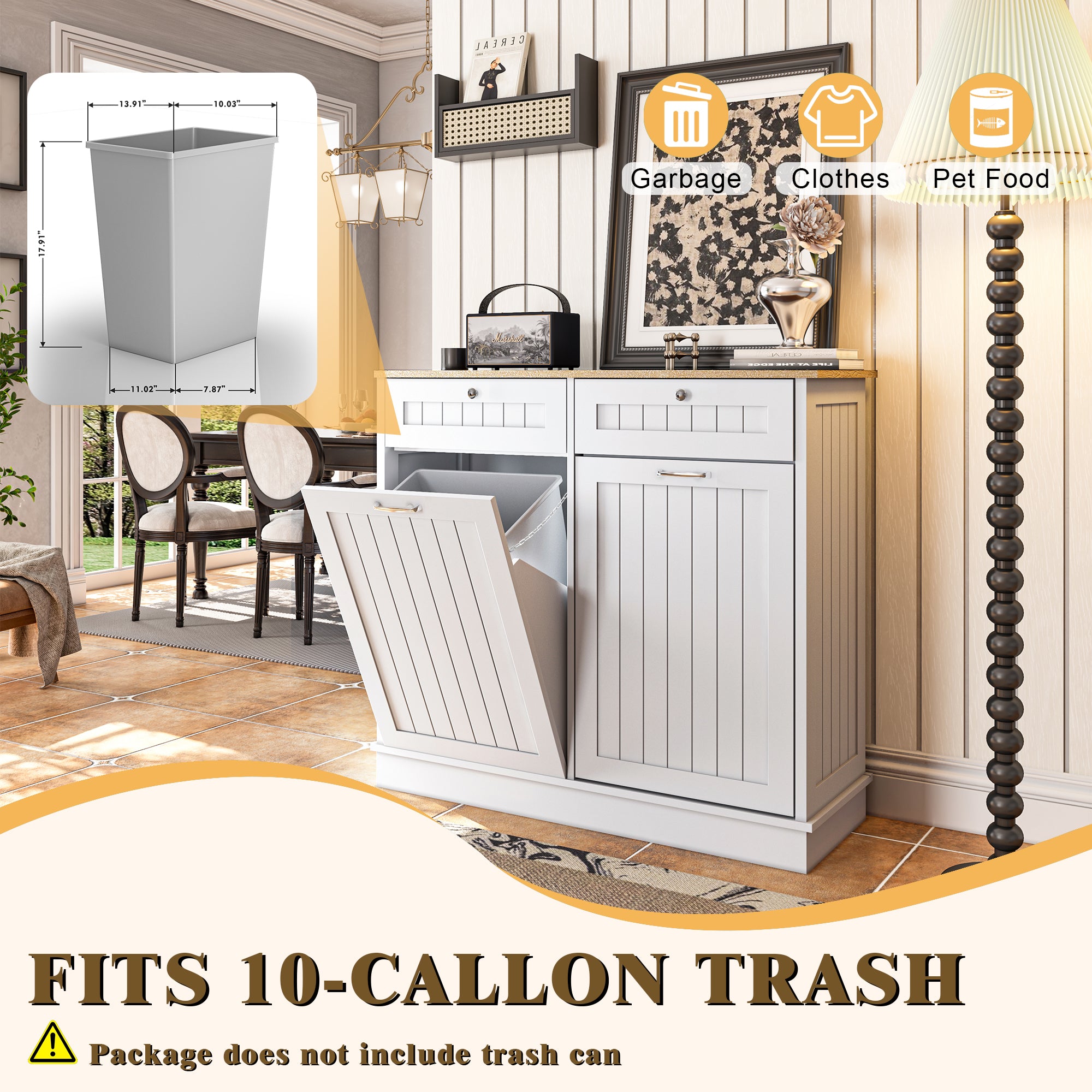 40 in. W x 14 in. D x 36 in. H Ready to Assemble Floor Base Tilt-Out Trash Kitchen Cabinet in White with 2-Drawer