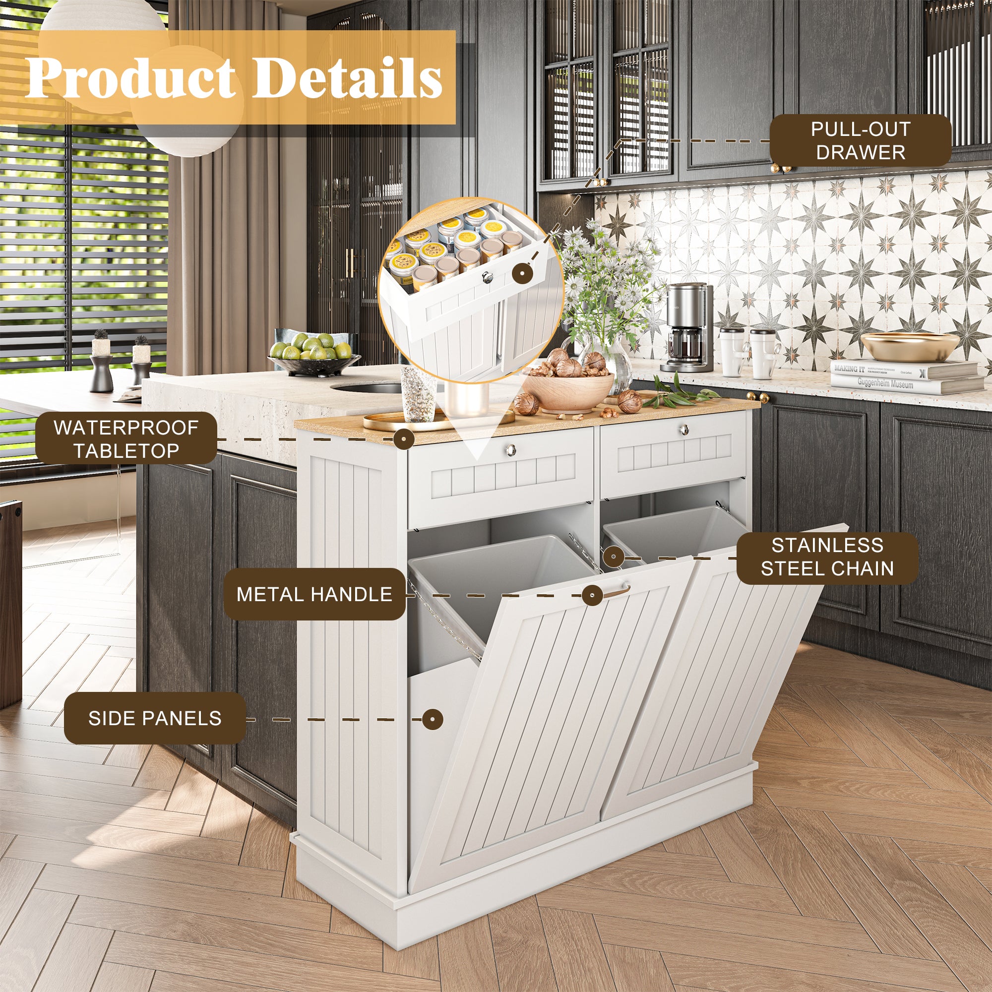 40 in. W x 14 in. D x 36 in. H Ready to Assemble Floor Base Tilt-Out Trash Kitchen Cabinet in White with 2-Drawer