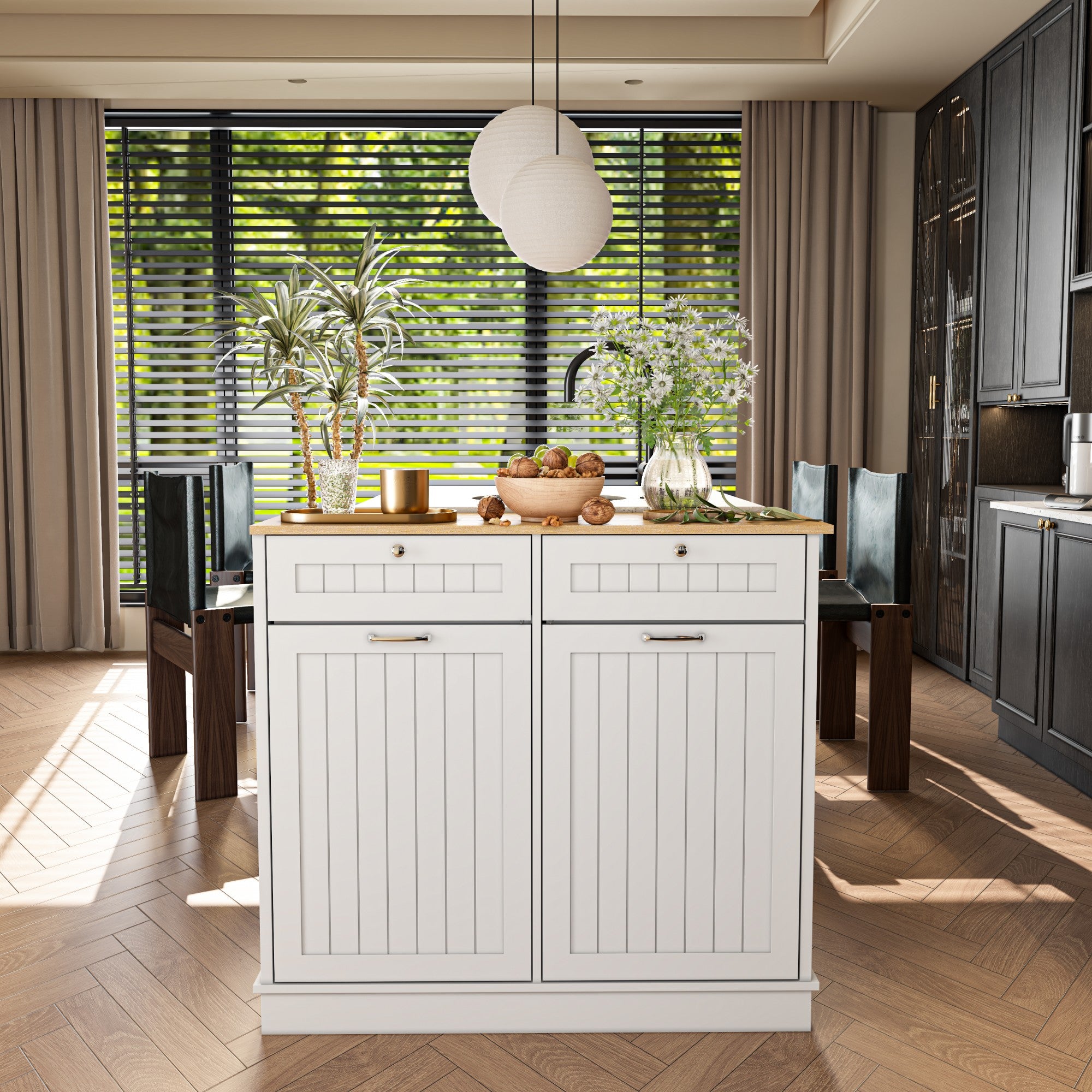 40 in. W x 14 in. D x 36 in. H Ready to Assemble Floor Base Tilt-Out Trash Kitchen Cabinet in White with 2-Drawer