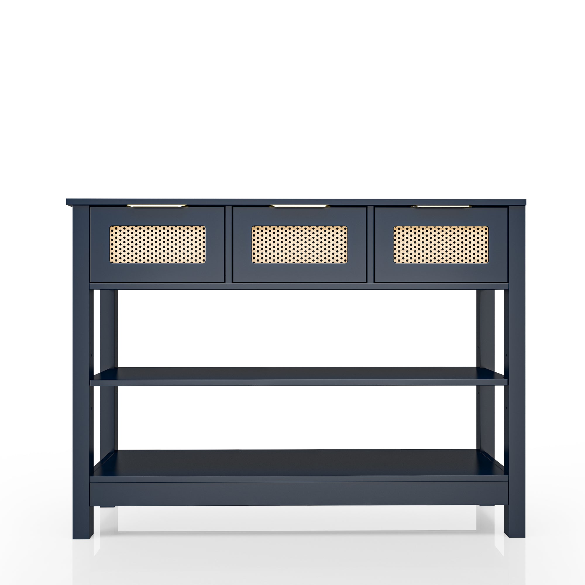 43.3 in. Natural Rectangle Wood Console Table with 3 Top Drawers and 2 Open Shelves