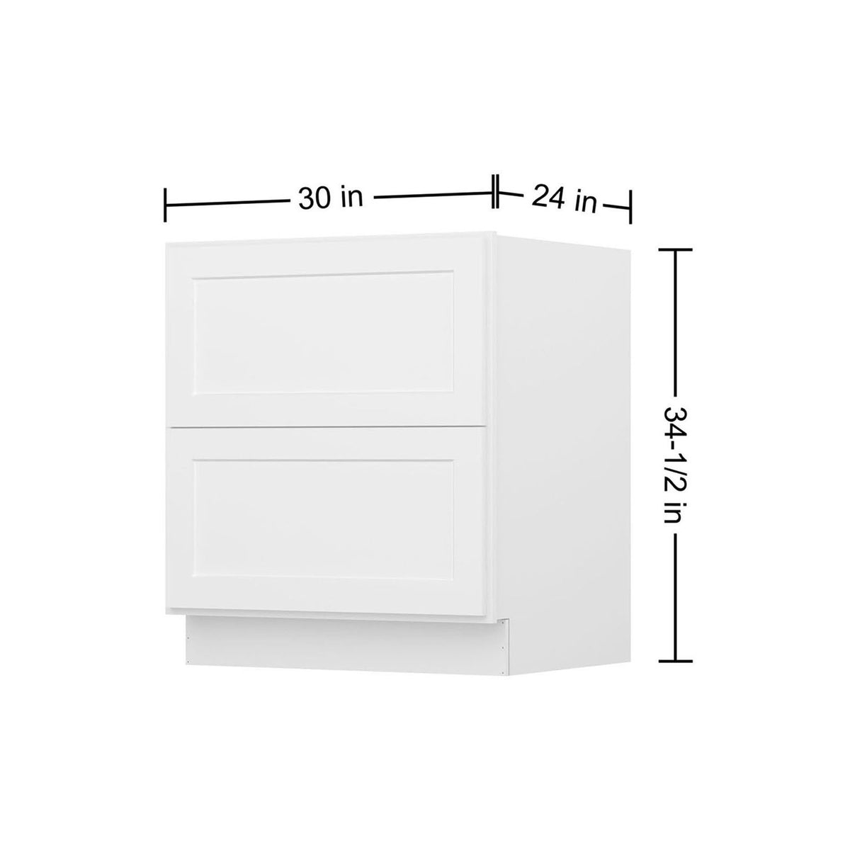Easy-DIY 30-in W x 24-in D x 34.5-in H in Shaker White Ready to Assemble Drawer Base Kitchen Cabinet with 2 Drawers