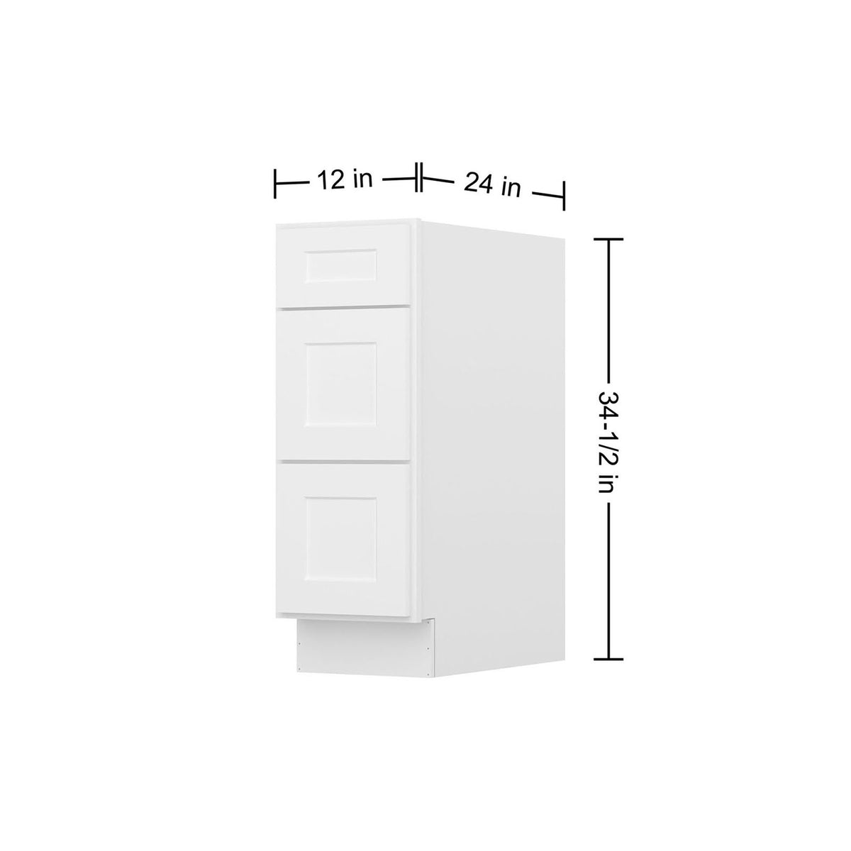 Easy-DIY 12-in W x 24-in D x 34.5-in H in Shaker White Ready to Assemble Drawer Base Kitchen Cabinet With 3-Drawers