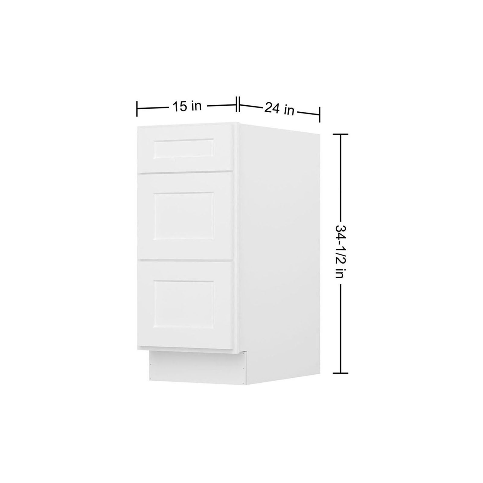 Easy-DIY 15-in W x 24-in D x 34.5-in H in Shaker White Ready to Assemble Drawer Base Kitchen Cabinet With 3-Drawers