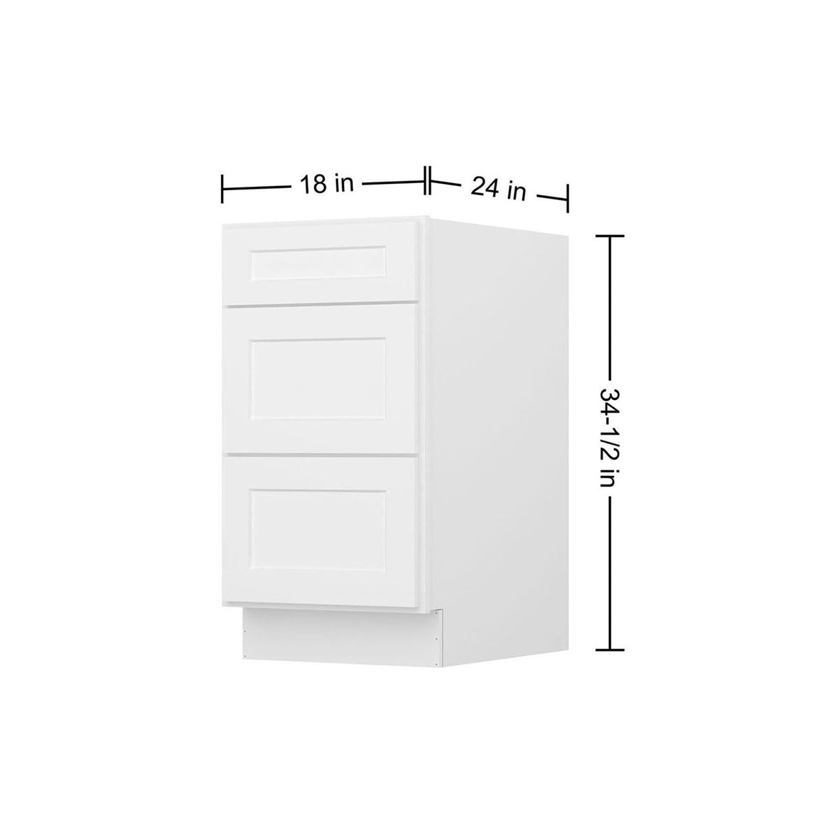 Easy-DIY 18-in W x 24-in D x 34.5-in H in Shaker White Ready to Assemble Drawer Base Kitchen Cabinet With 3-Drawers
