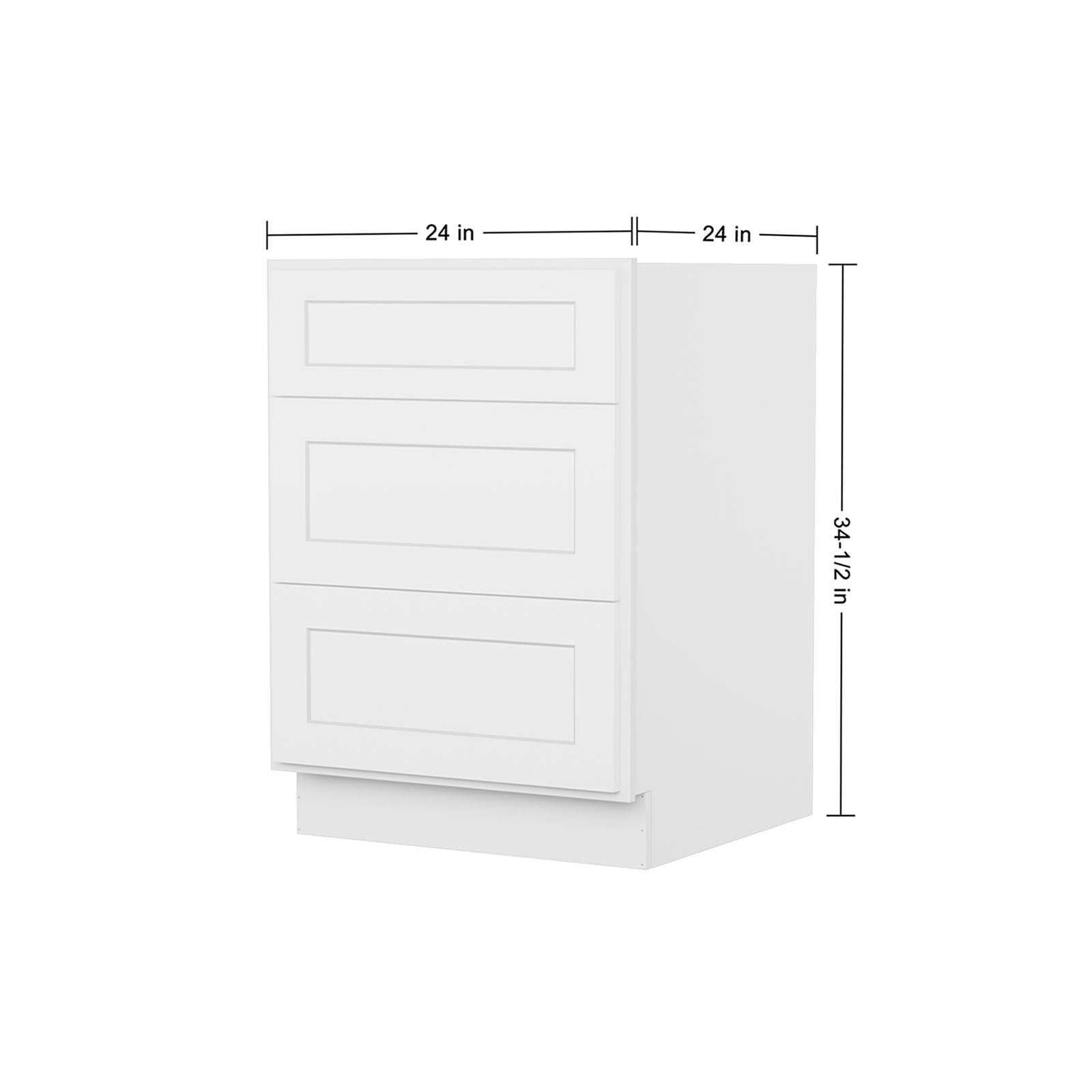 Easy-DIY 24-in W x 24-in D x 34.5-in H in Shaker White Ready to Assemble Drawer Base Kitchen Cabinet With 3-Drawers