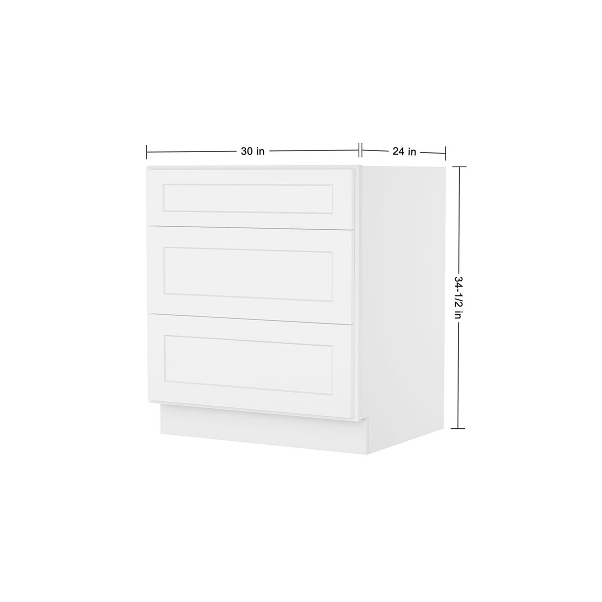 Easy-DIY 30-in W x 24-in D x 34.5-in H in Shaker White Ready to Assemble Drawer Base Kitchen Cabinet With 3-Drawers