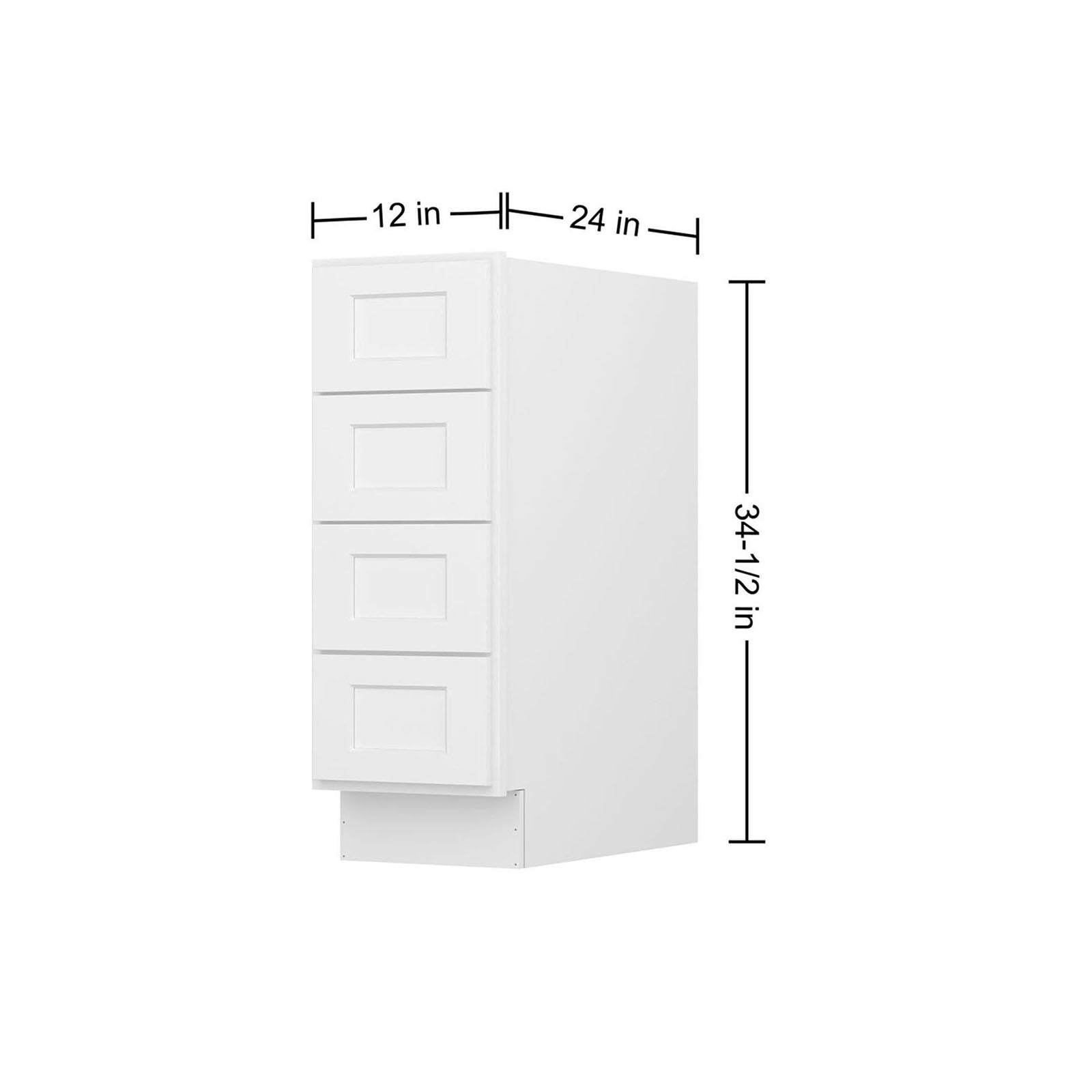 Easy-DIY 12-in W x 24-in D x 34.5-in H in Shaker White Ready to Assemble Drawer Base Kitchen Cabinet With 4-Drawers