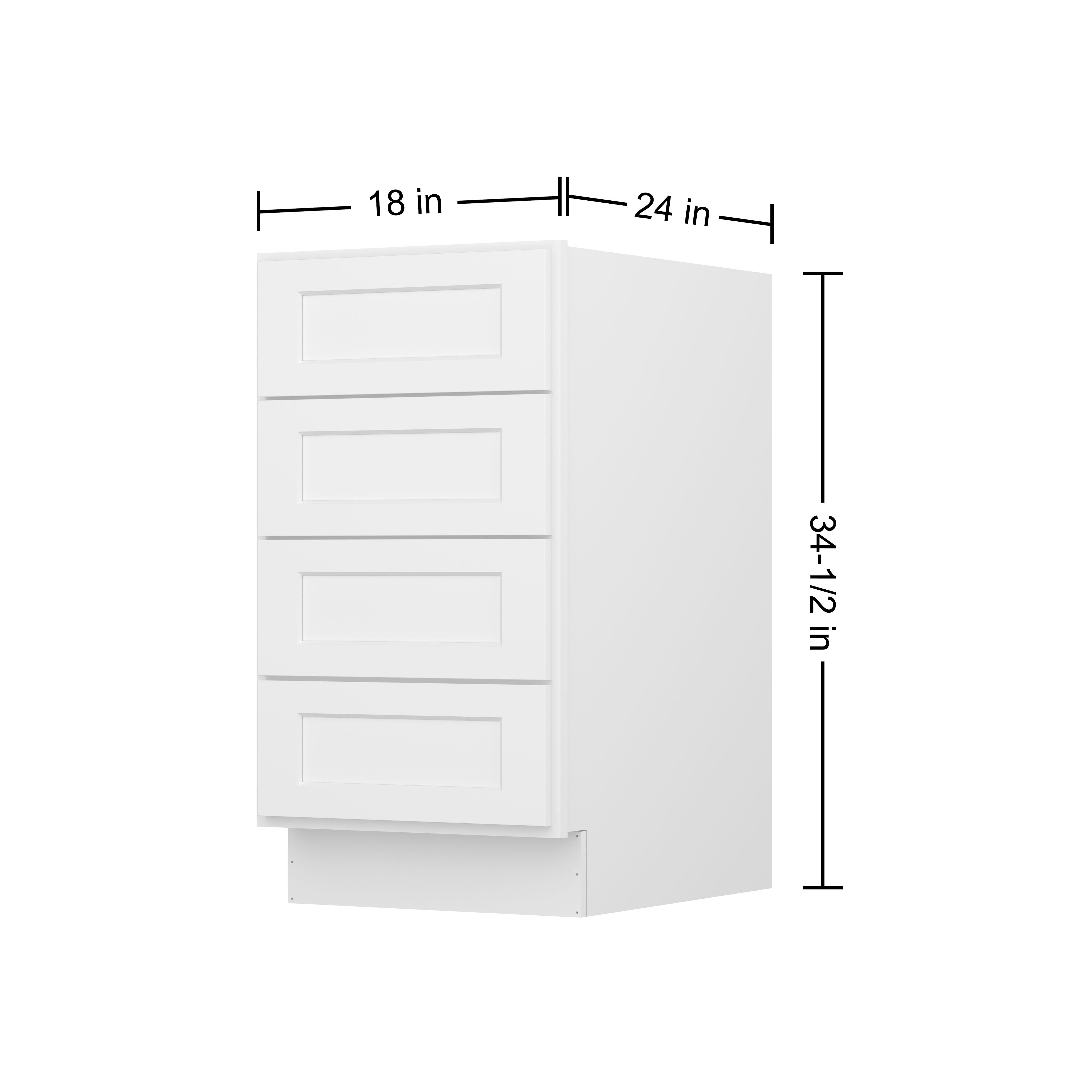 Easy-DIY 18 in. W x 24 in. D x 34.5 in. H in Shaker White Ready to Assemble Drawer Base Kitchen Cabinet With 4-Drawers