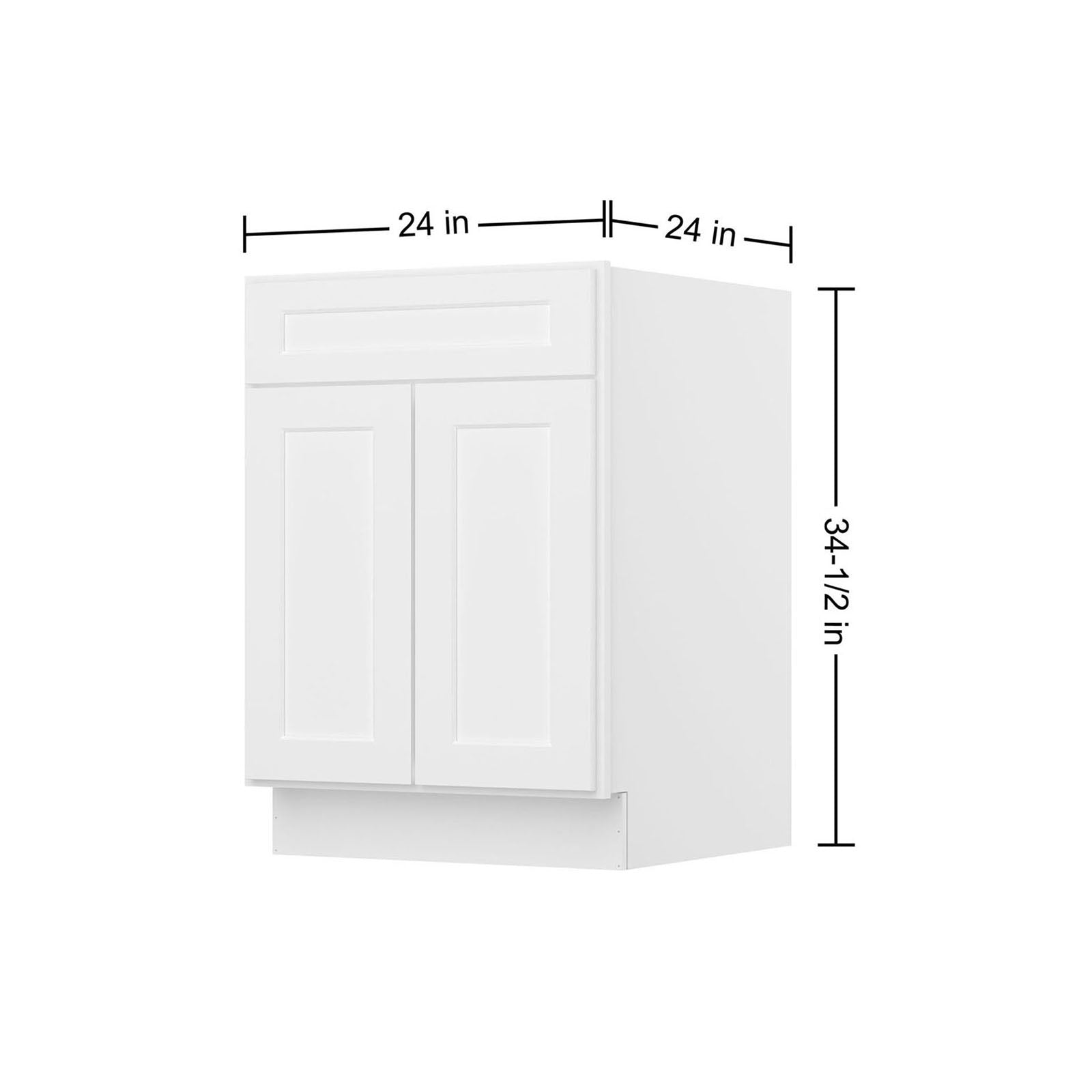 Easy-DIY 24-in W x 24-in D x 34.5-in H in Shaker White Ready to Assemble Drawer Base Kitchen Cabinet with 2 Doors