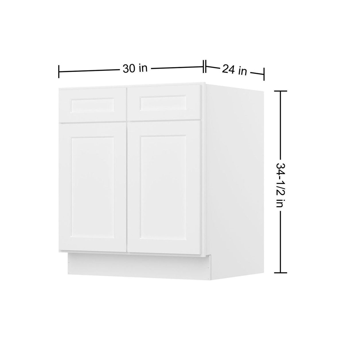 Easy-DIY 30-in W x 24-in D x 34.5-in H in Shaker White Ready to Assemble Drawer Base Kitchen Cabinet with 2 Door