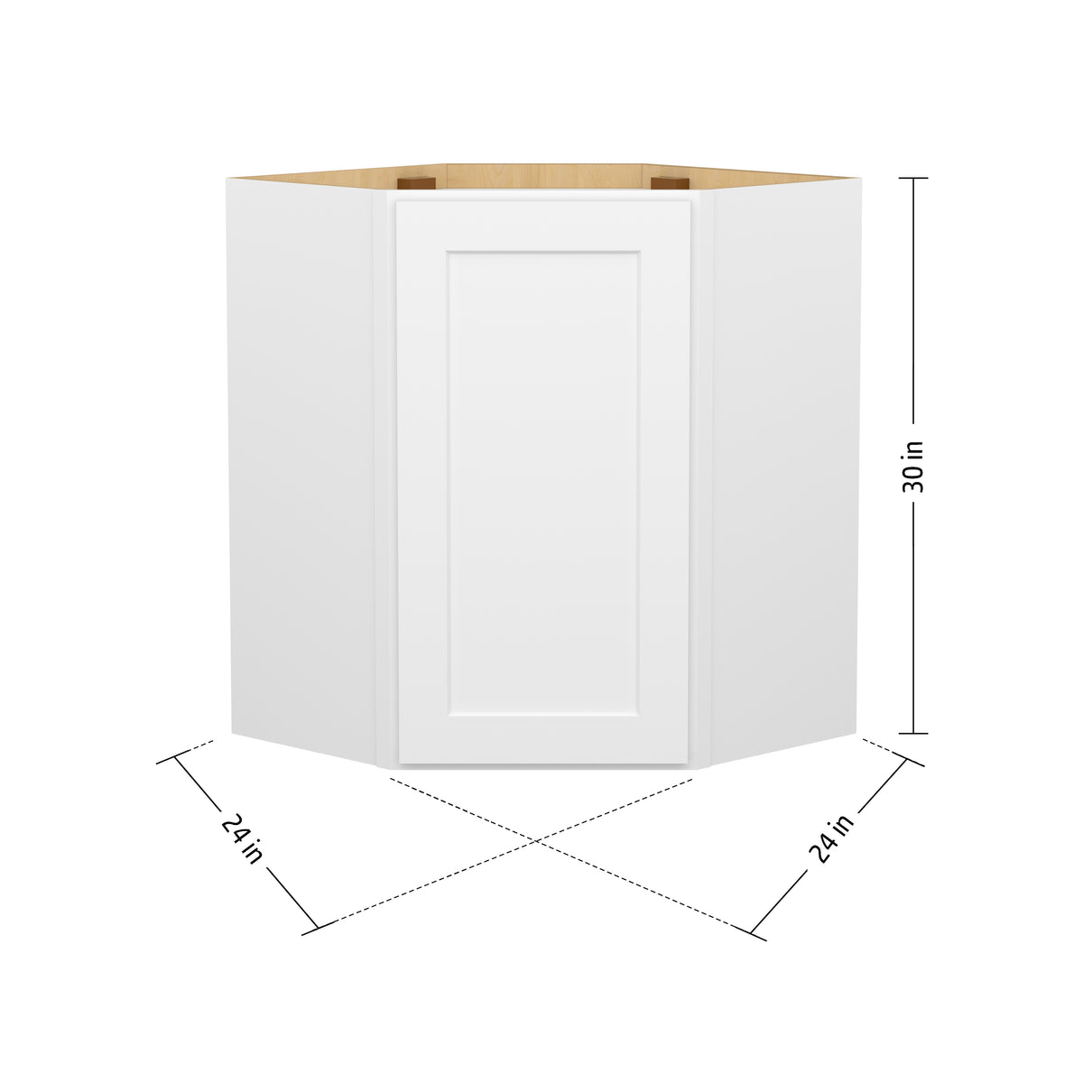 Easy-DIY 24-in W x 24-in D x 30-in H in Shaker White Plywood Ready to Assemble Wall Diagonal Kitchen Cabinet with 1D-2S