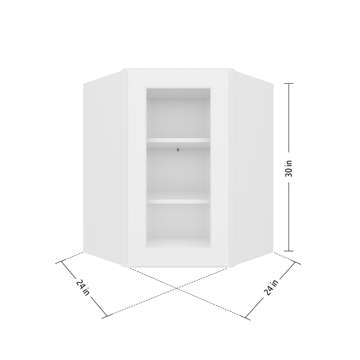 HOMLUX Easy-DIY 24-in W x 24-in D x 30-in H in Royal White Ready to Assemble Diagonal Corner Kitchen Cabinet Glass NOT included