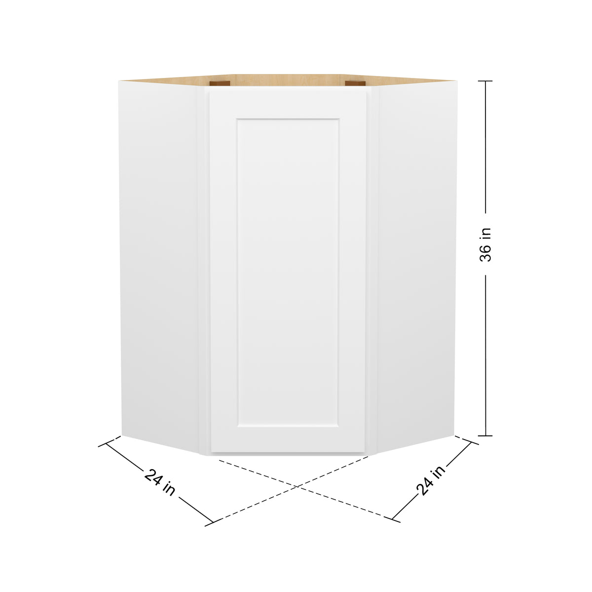 Easy-DIY 24-in W x 24-in D x 36-in H in Shaker White Plywood Ready to Assemble Wall Diagonal Kitchen Cabinet with 1D-2S