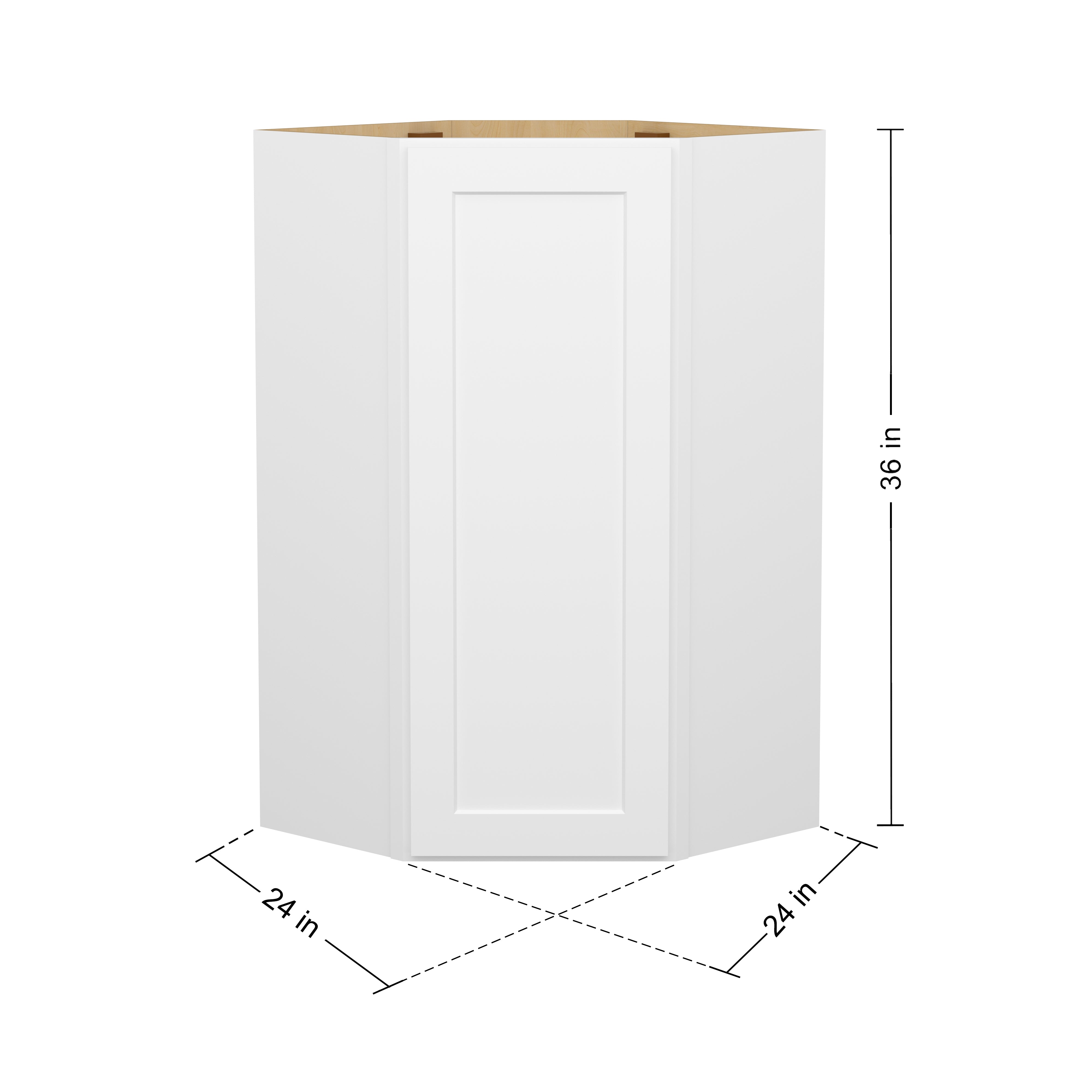 Easy-DIY 24-in W x 24-in D x 42-in H in Shaker White Plywood Ready to Assemble Wall Diagonal Kitchen Cabinet with 1D-3S