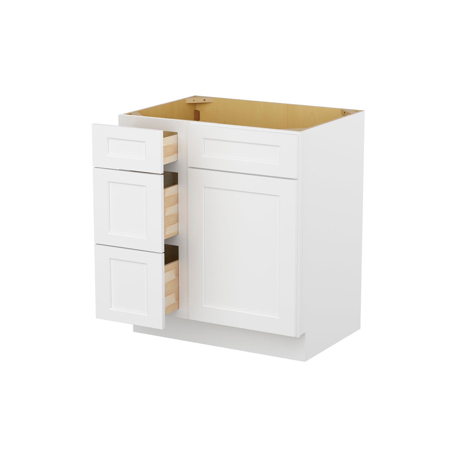 Easy-DIY Combo Bases - Drawers Left 30 in. W x 21 in. D x 34.5 in. H Bath Vanity Cabinet without Top in Shaker White