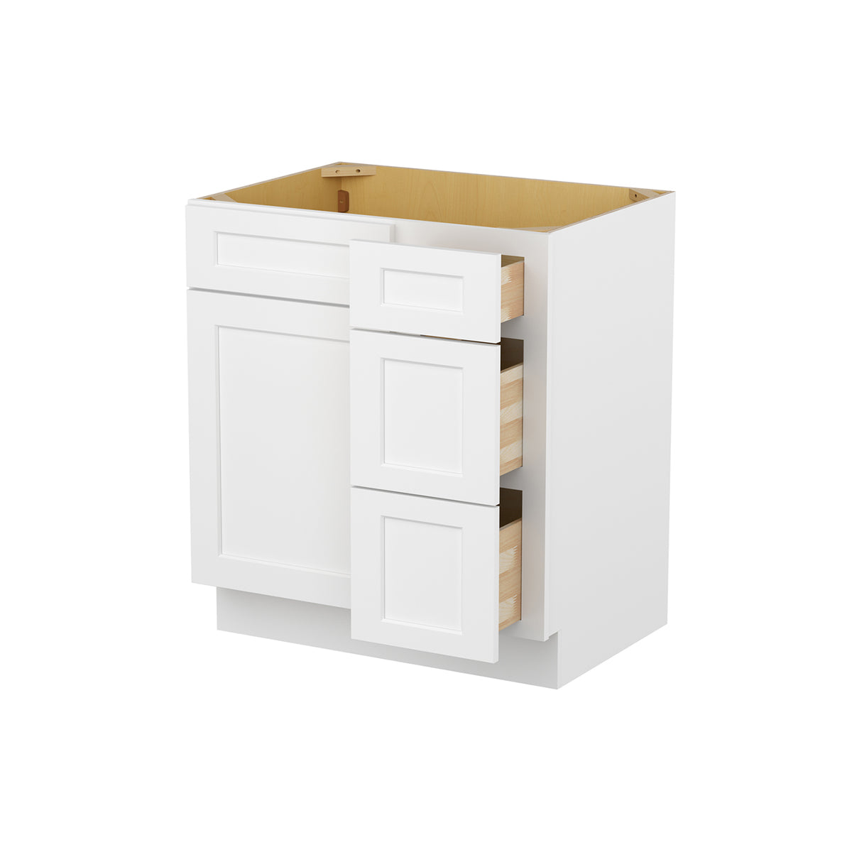 Easy-DIY Combo Bases - Drawers Right 30 in. W x 21 in. D x 34.5 in. H Bath Vanity Cabinet without Top in Shaker White